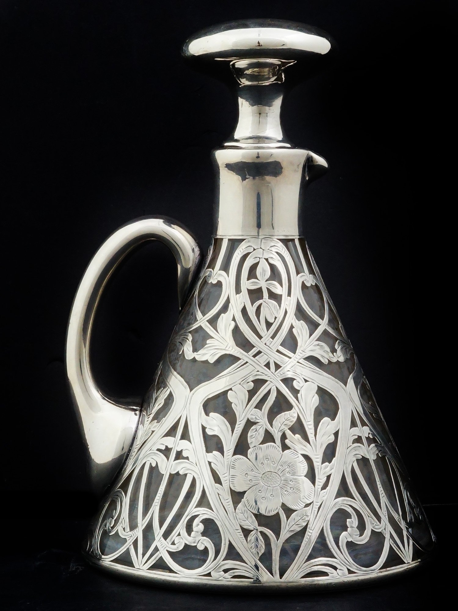 BLACK STARR AND FROST FINE SILVER AND CRYSTAL DECANTER