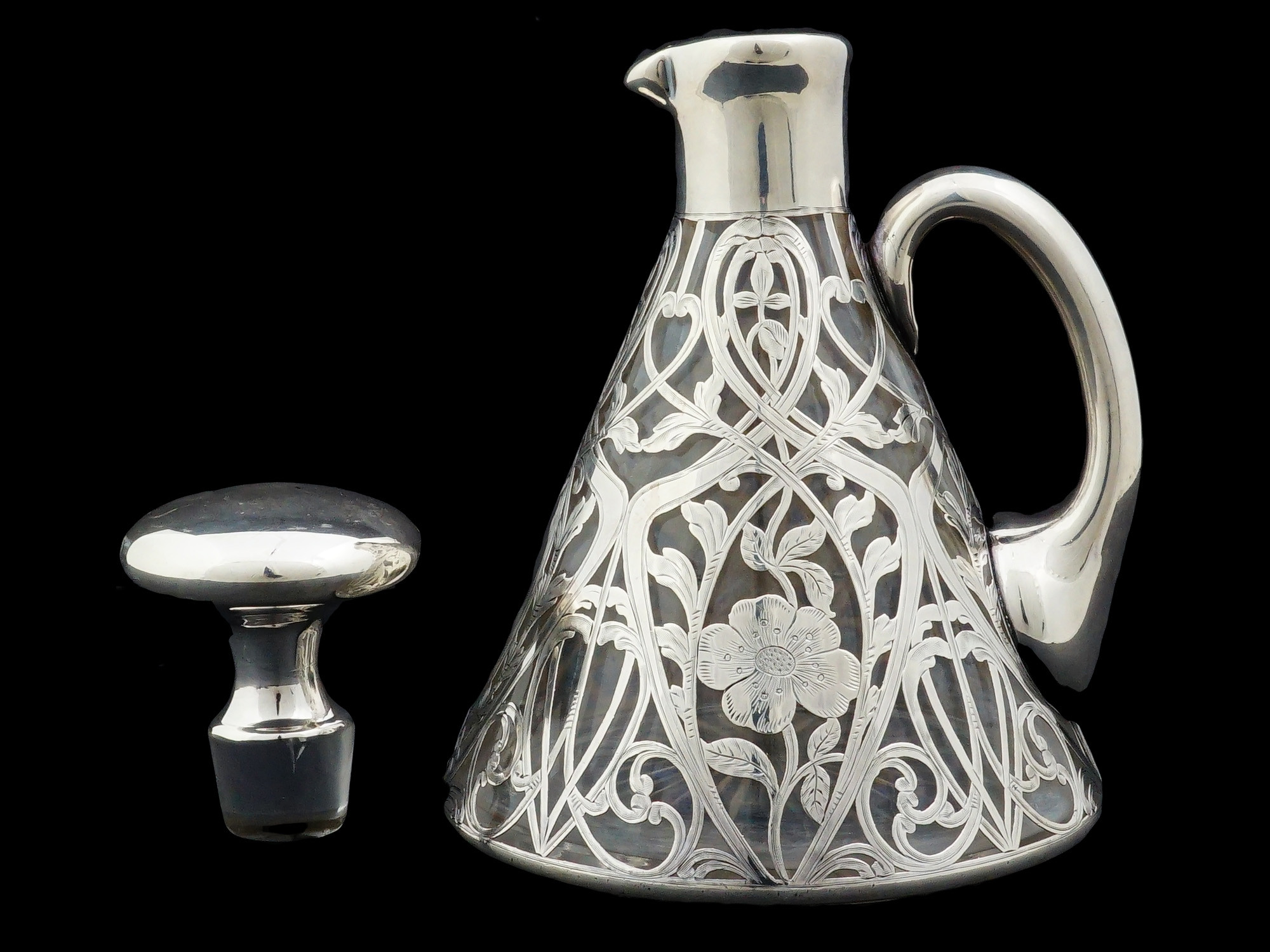 BLACK STARR AND FROST FINE SILVER AND CRYSTAL DECANTER