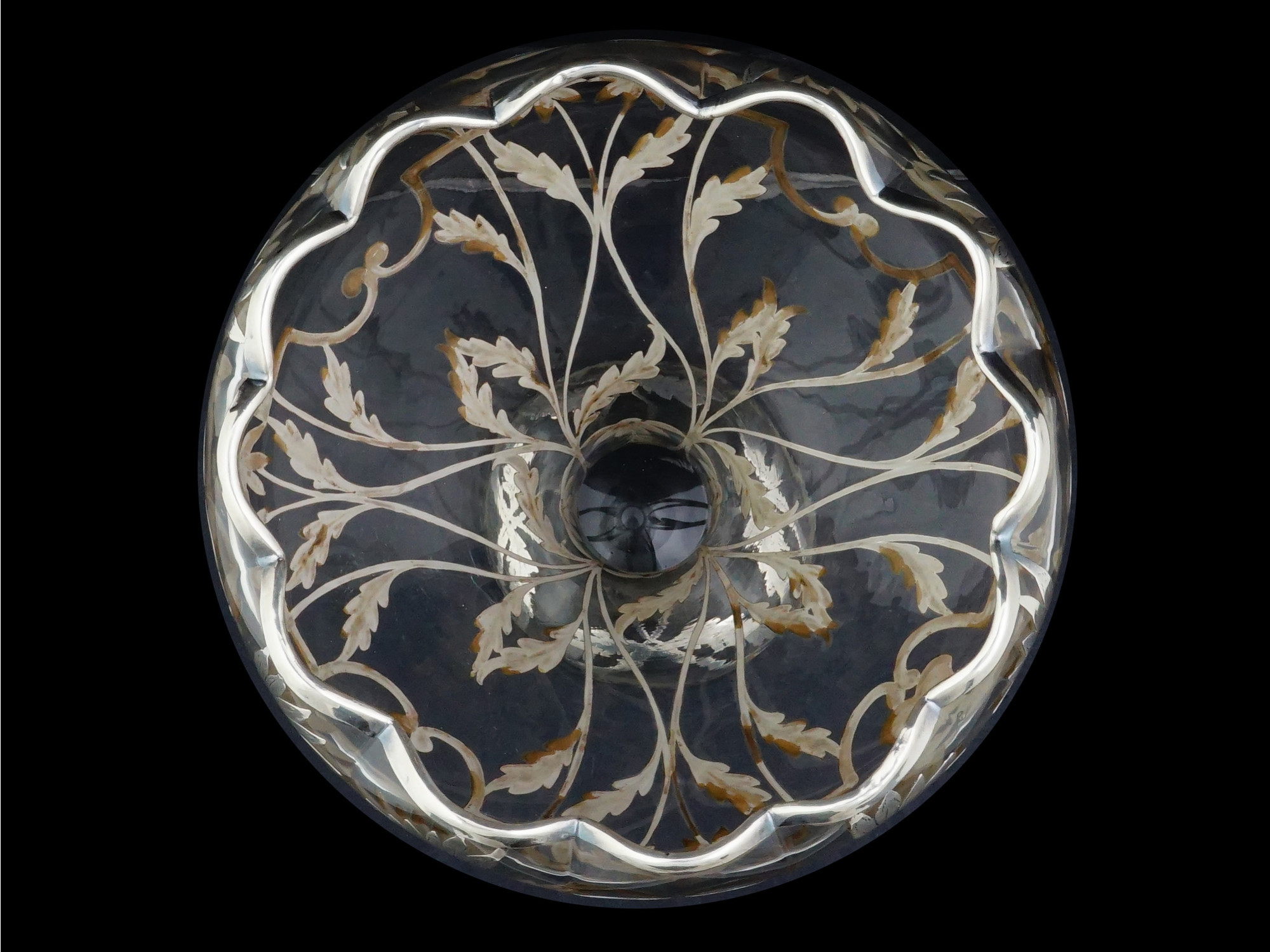 ART NOUVEAU SILVER OVERLAY AND CRYSTAL CENTERPIECE