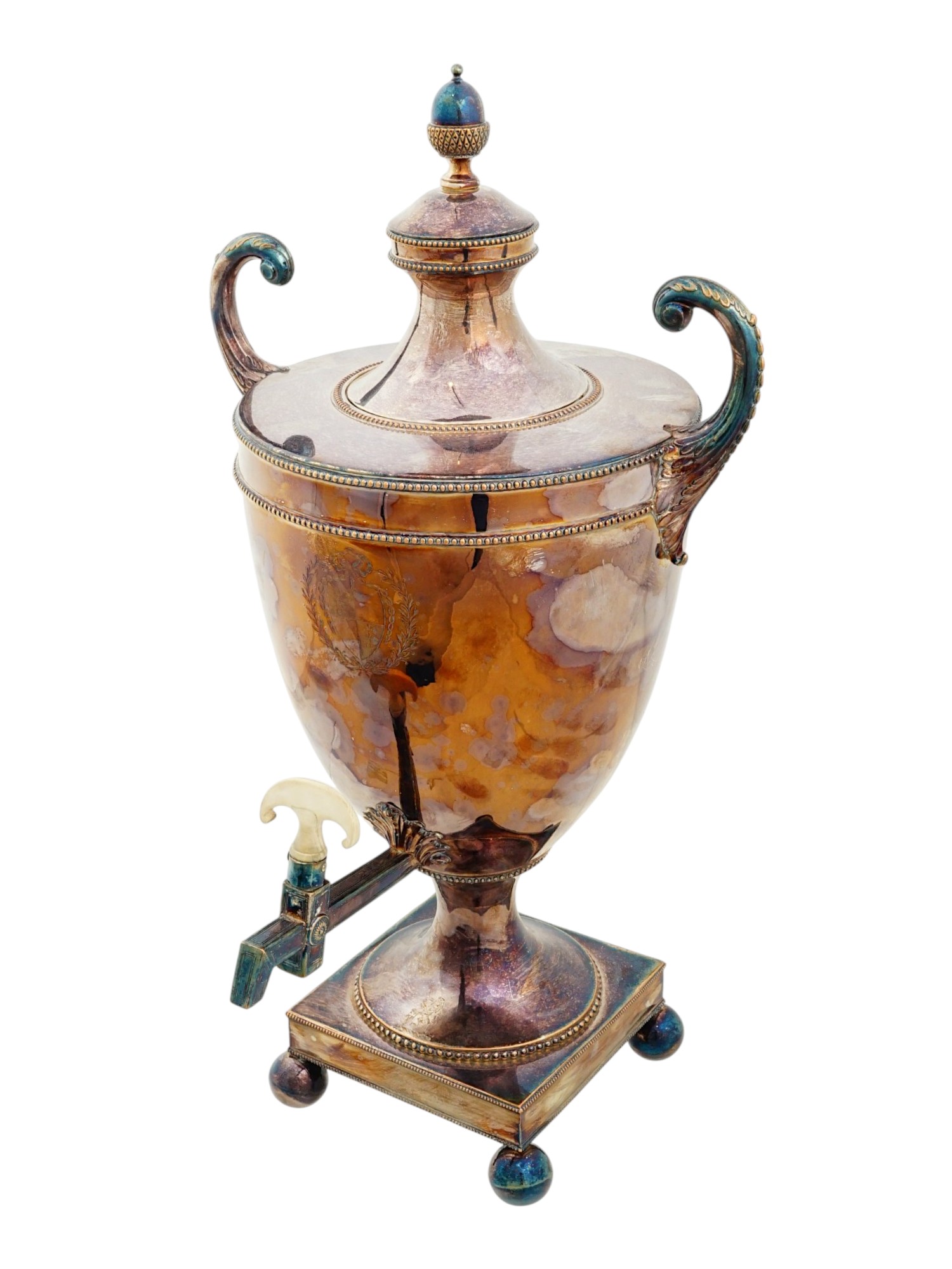 ANTIQUE ENGLISH SILVER PLATED ARMORIAL SAMOVAR