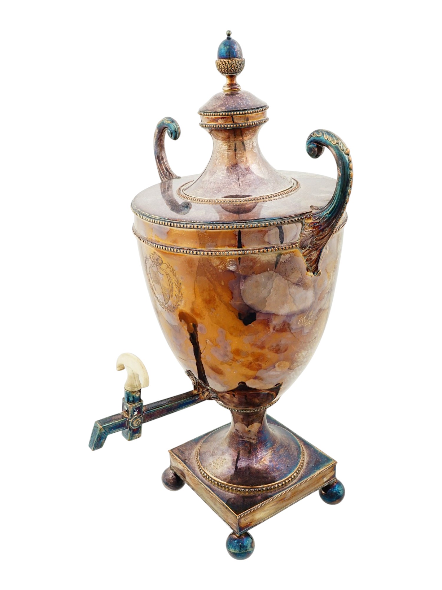 ANTIQUE ENGLISH SILVER PLATED ARMORIAL SAMOVAR