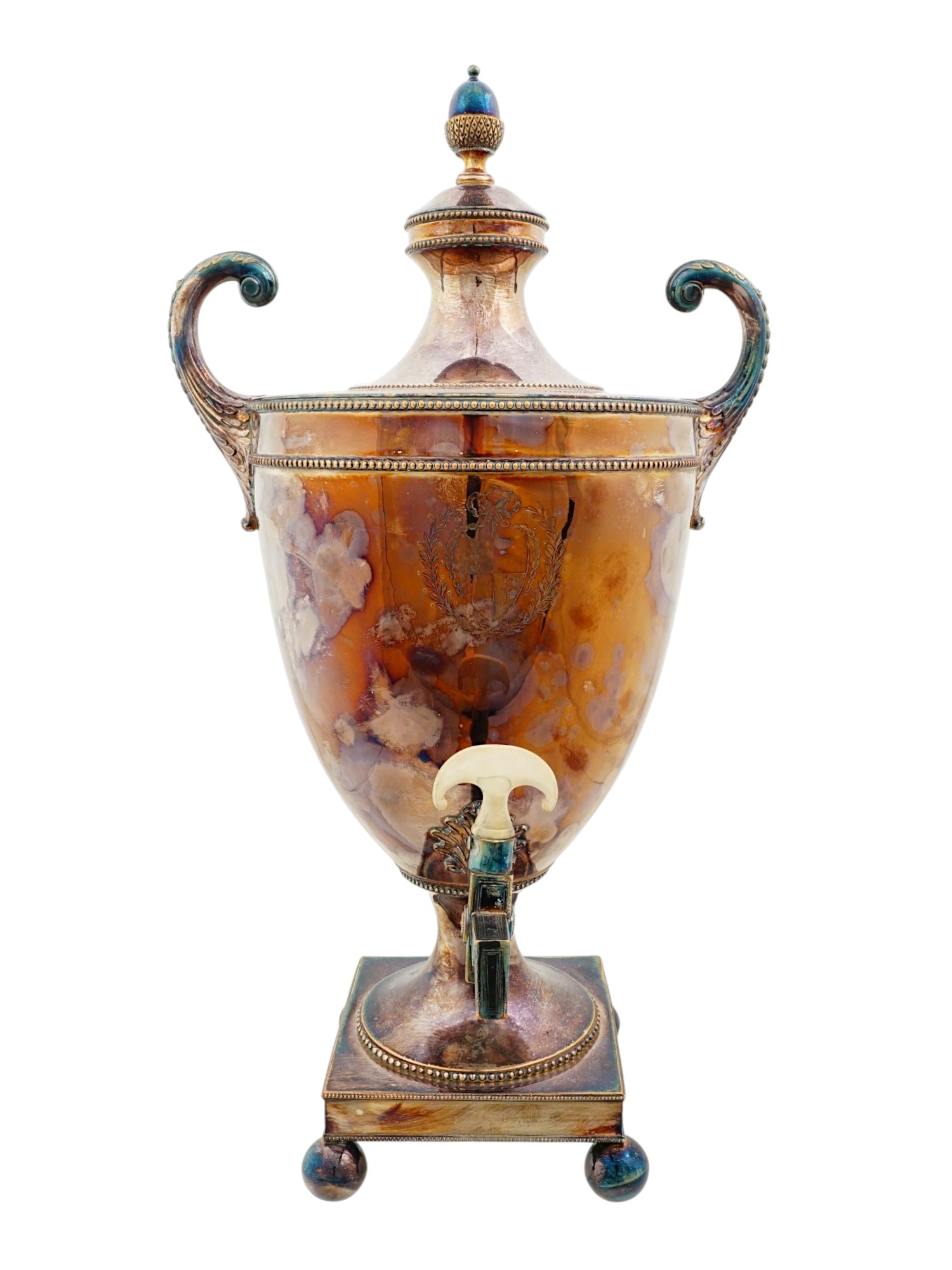 ANTIQUE ENGLISH SILVER PLATED ARMORIAL SAMOVAR
