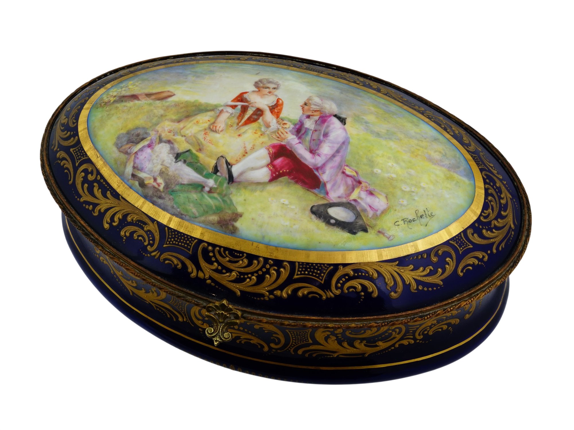 FRENCH SEVRES STYLE PORCELAIN AND BRONZE TRINKET BOX
