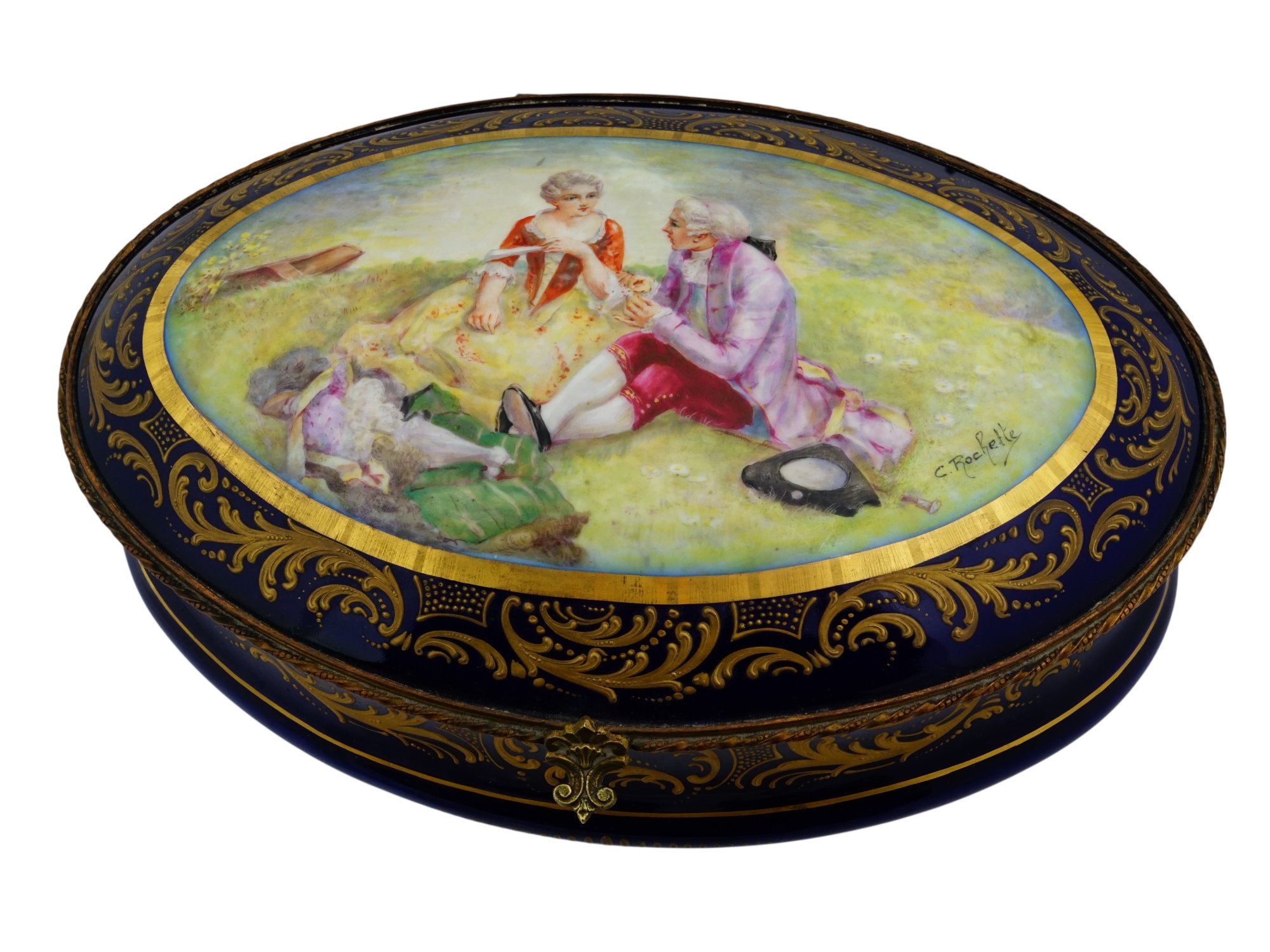 FRENCH SEVRES STYLE PORCELAIN AND BRONZE TRINKET BOX