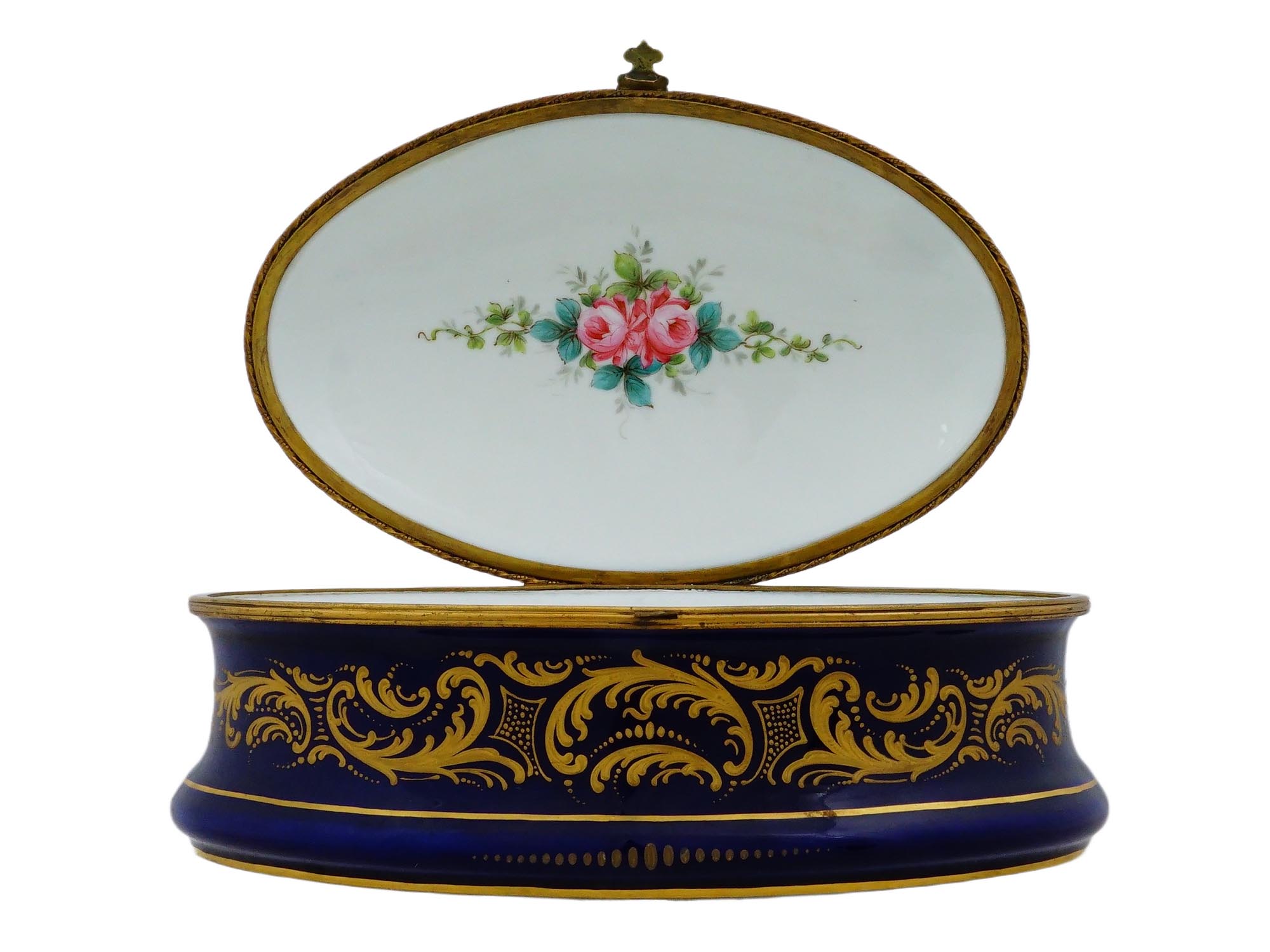 FRENCH SEVRES STYLE PORCELAIN AND BRONZE TRINKET BOX