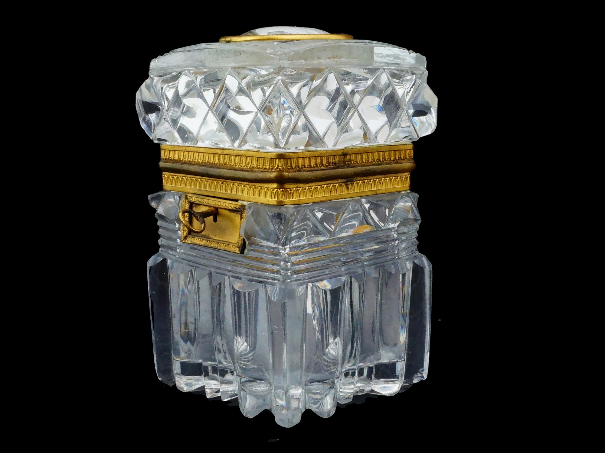 ANTIQUE FRENCH EMPIRE CUT CRYSTAL BOX CAMEO SIGNED ANDRIEU