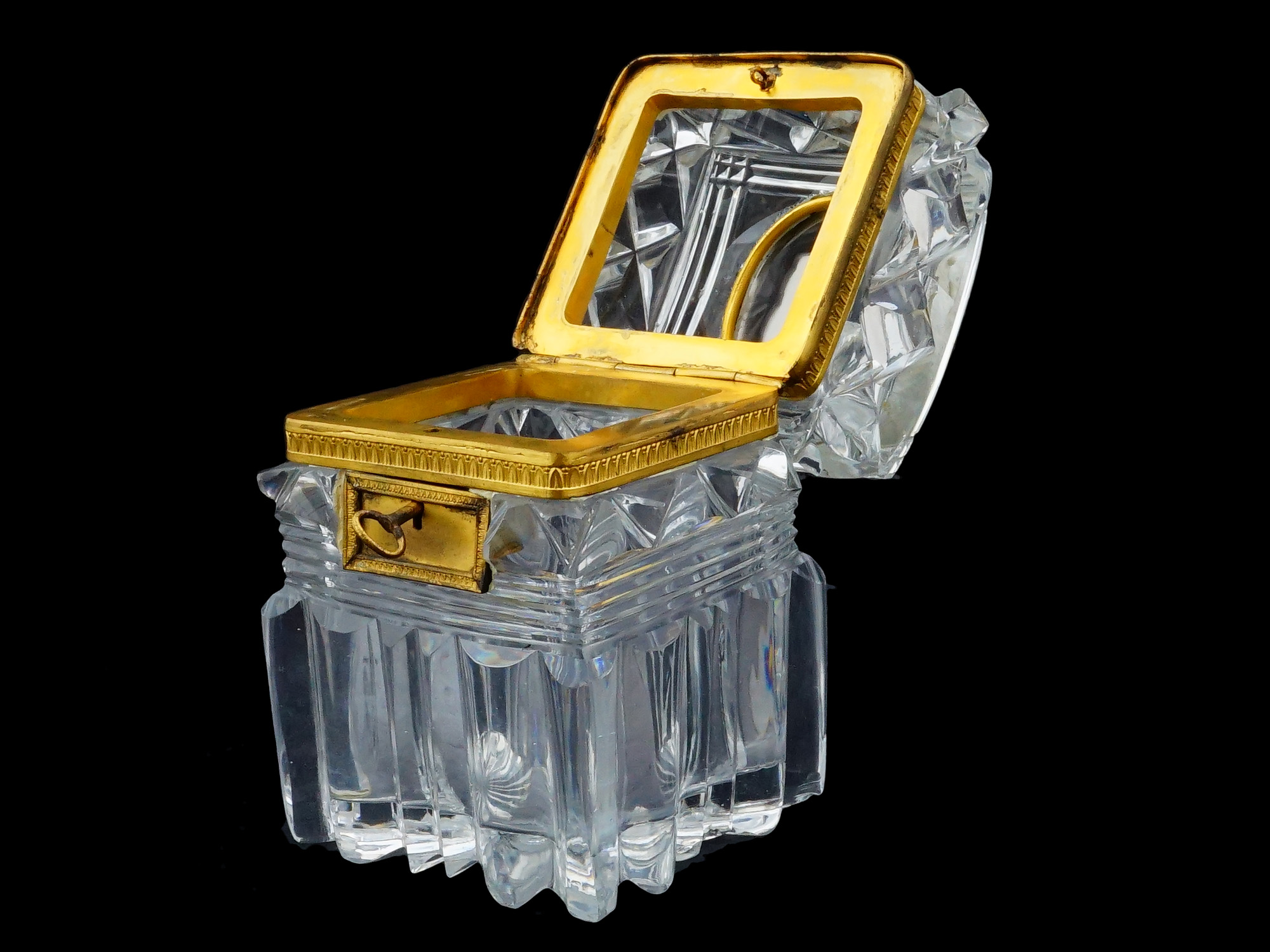 ANTIQUE FRENCH EMPIRE CUT CRYSTAL BOX CAMEO SIGNED ANDRIEU