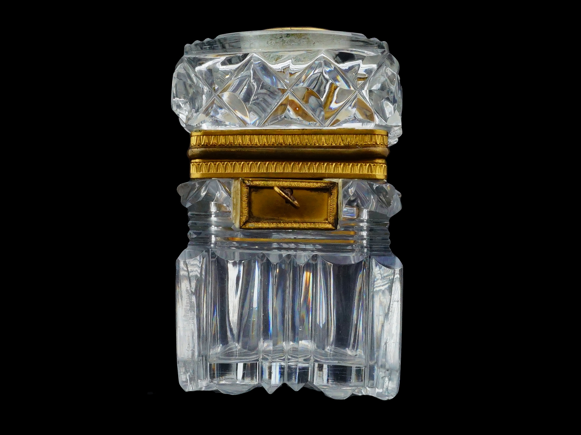 ANTIQUE FRENCH EMPIRE CUT CRYSTAL BOX CAMEO SIGNED ANDRIEU