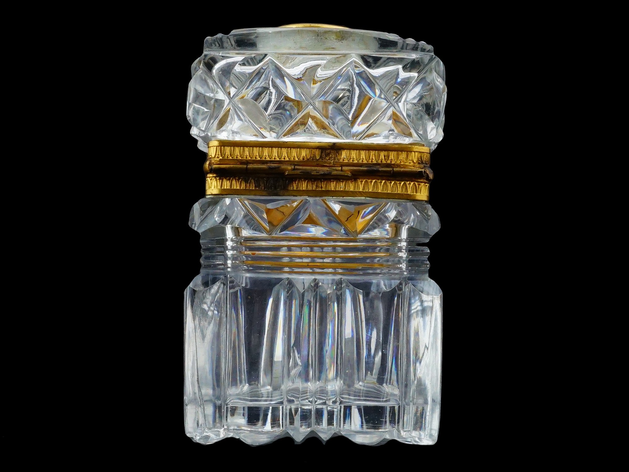 ANTIQUE FRENCH EMPIRE CUT CRYSTAL BOX CAMEO SIGNED ANDRIEU