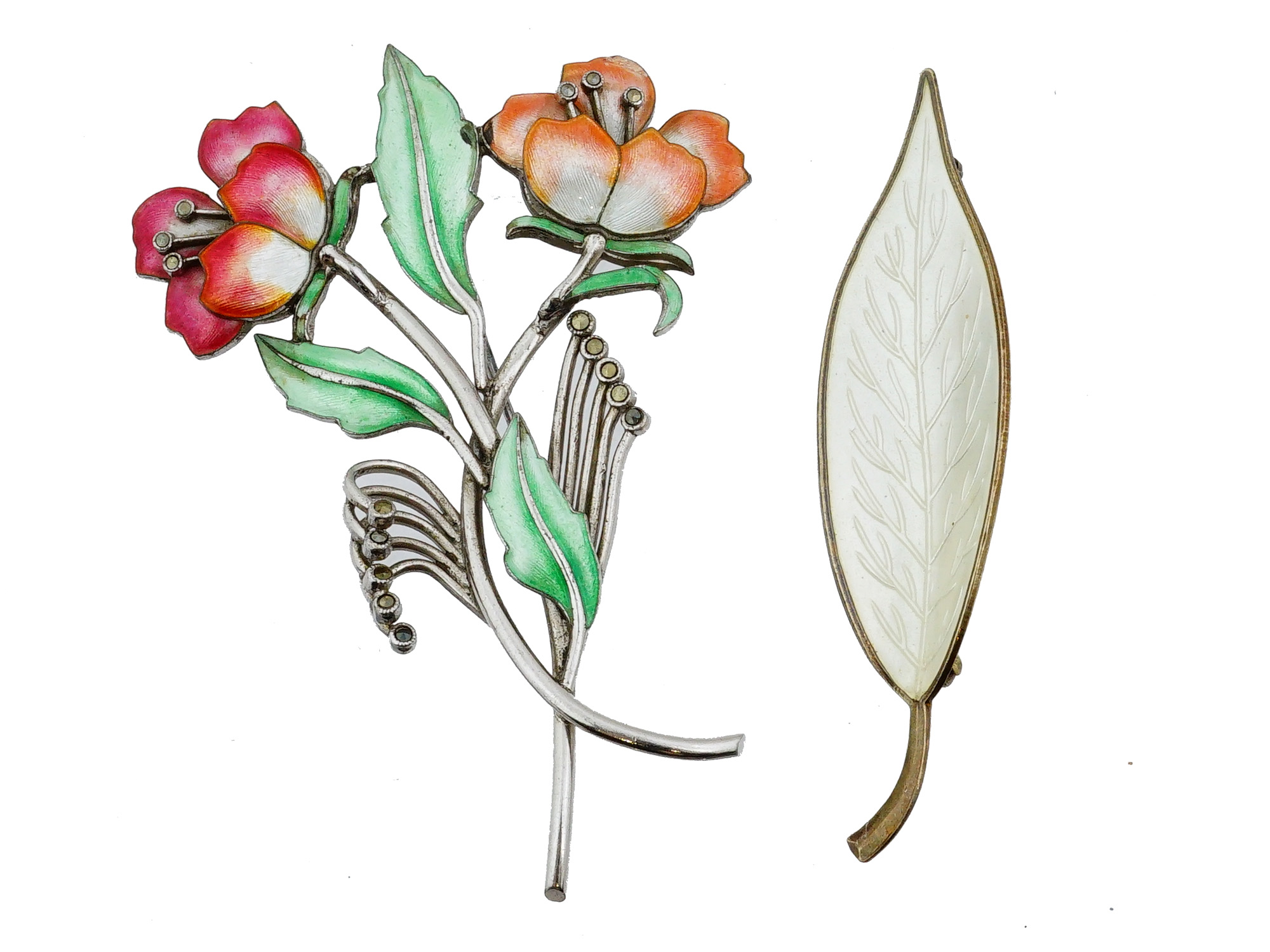 DANISH MEKA STERLING SILVER ENAMEL FLOWER BROOCHES LOT