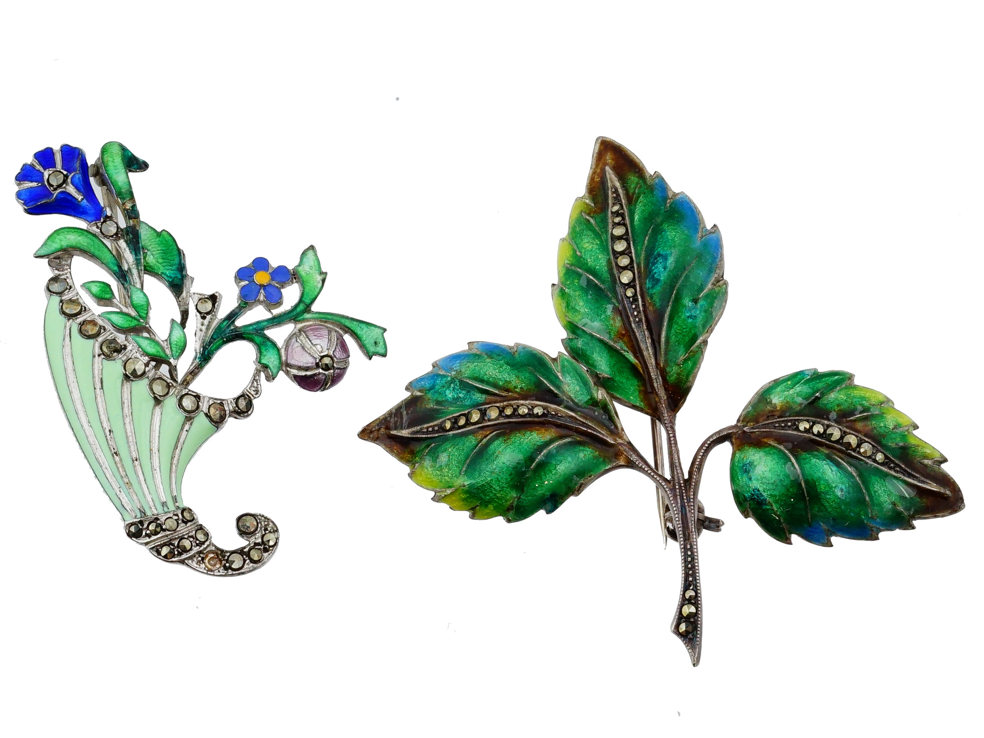 DANISH MEKA STERLING SILVER ENAMEL FLOWER BROOCHES LOT