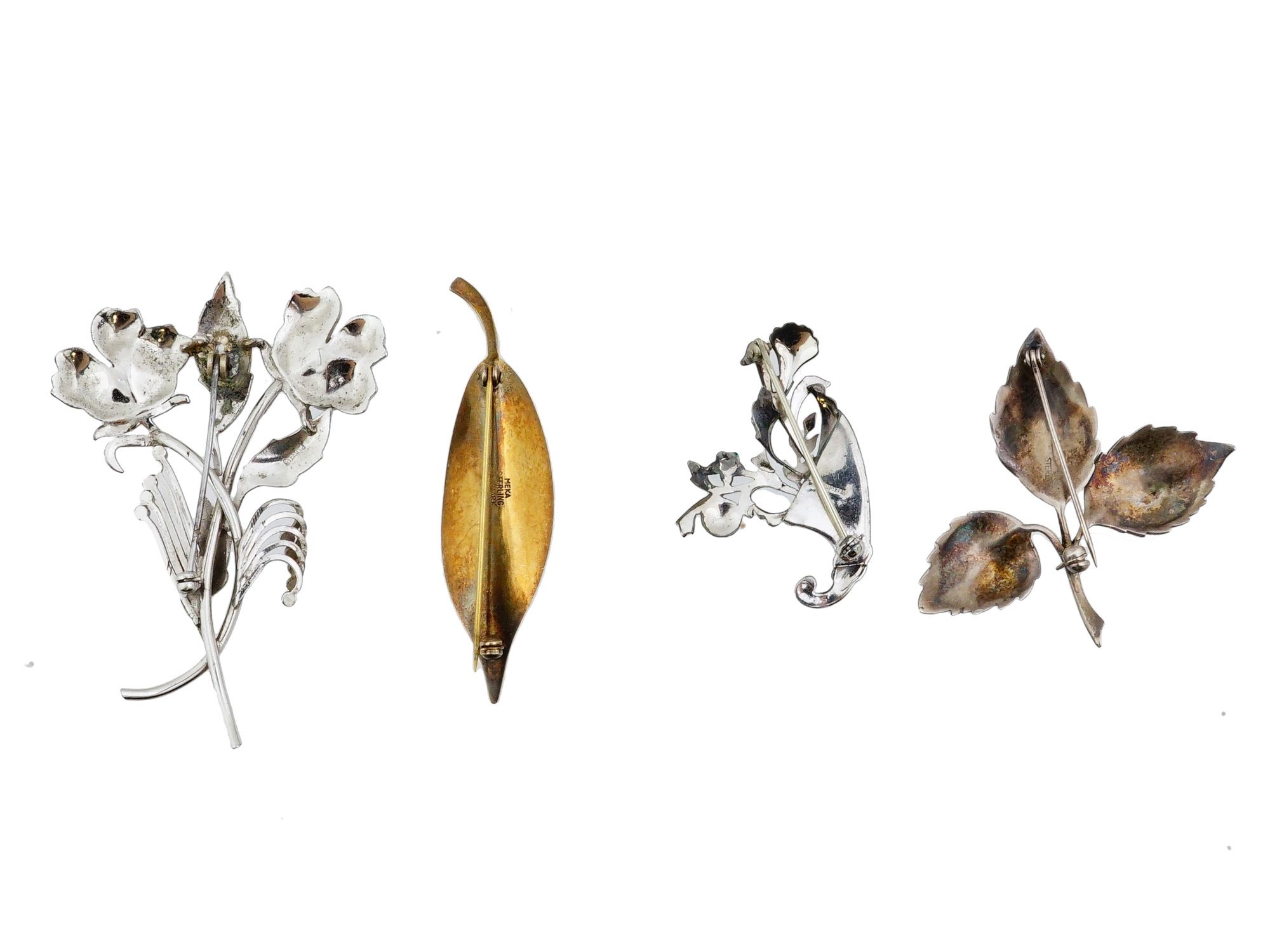 DANISH MEKA STERLING SILVER ENAMEL FLOWER BROOCHES LOT