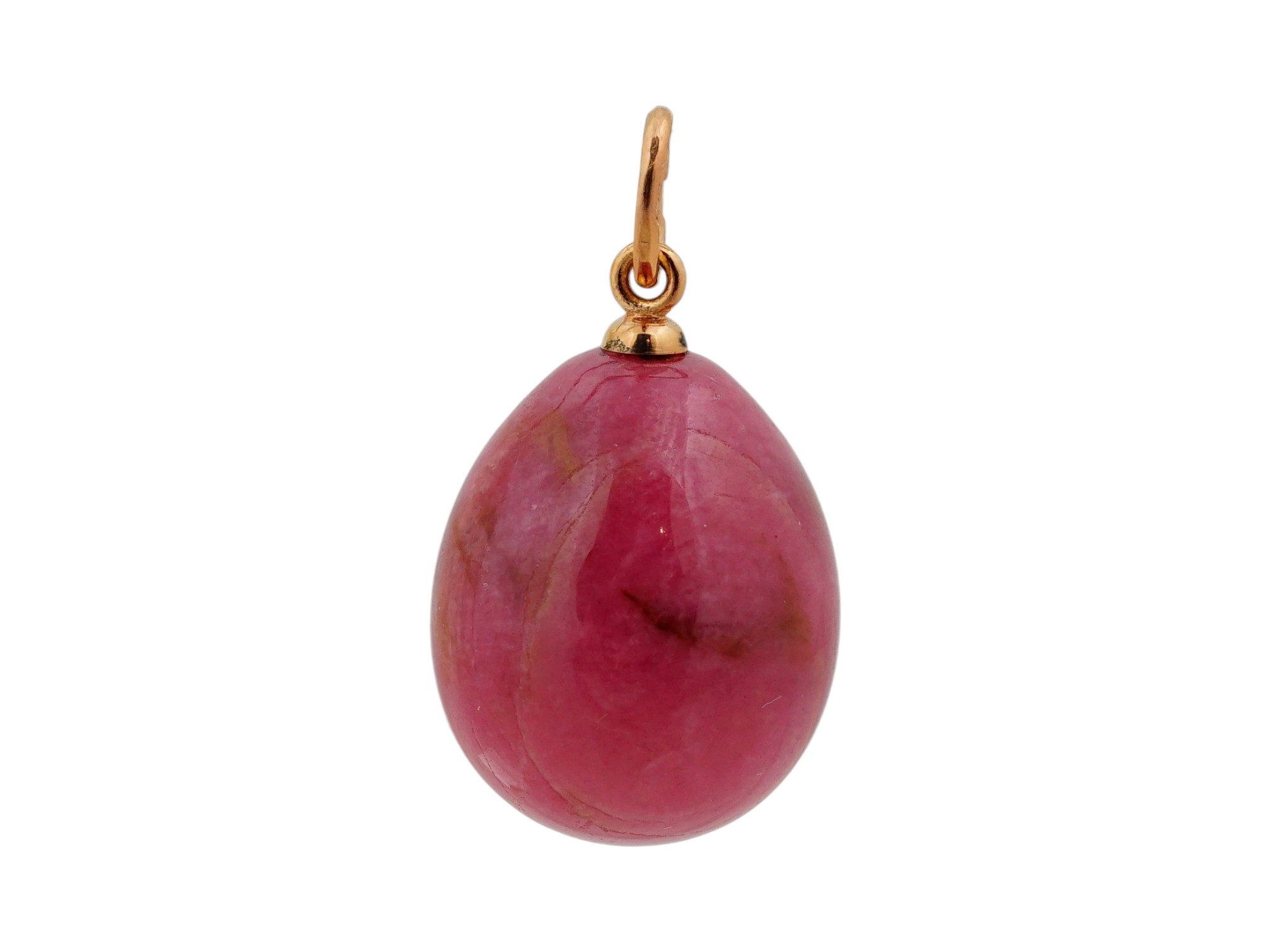 IMPERIAL RUSSIAN 56 GOLD CARVED RHODONITE EGG PENDANT