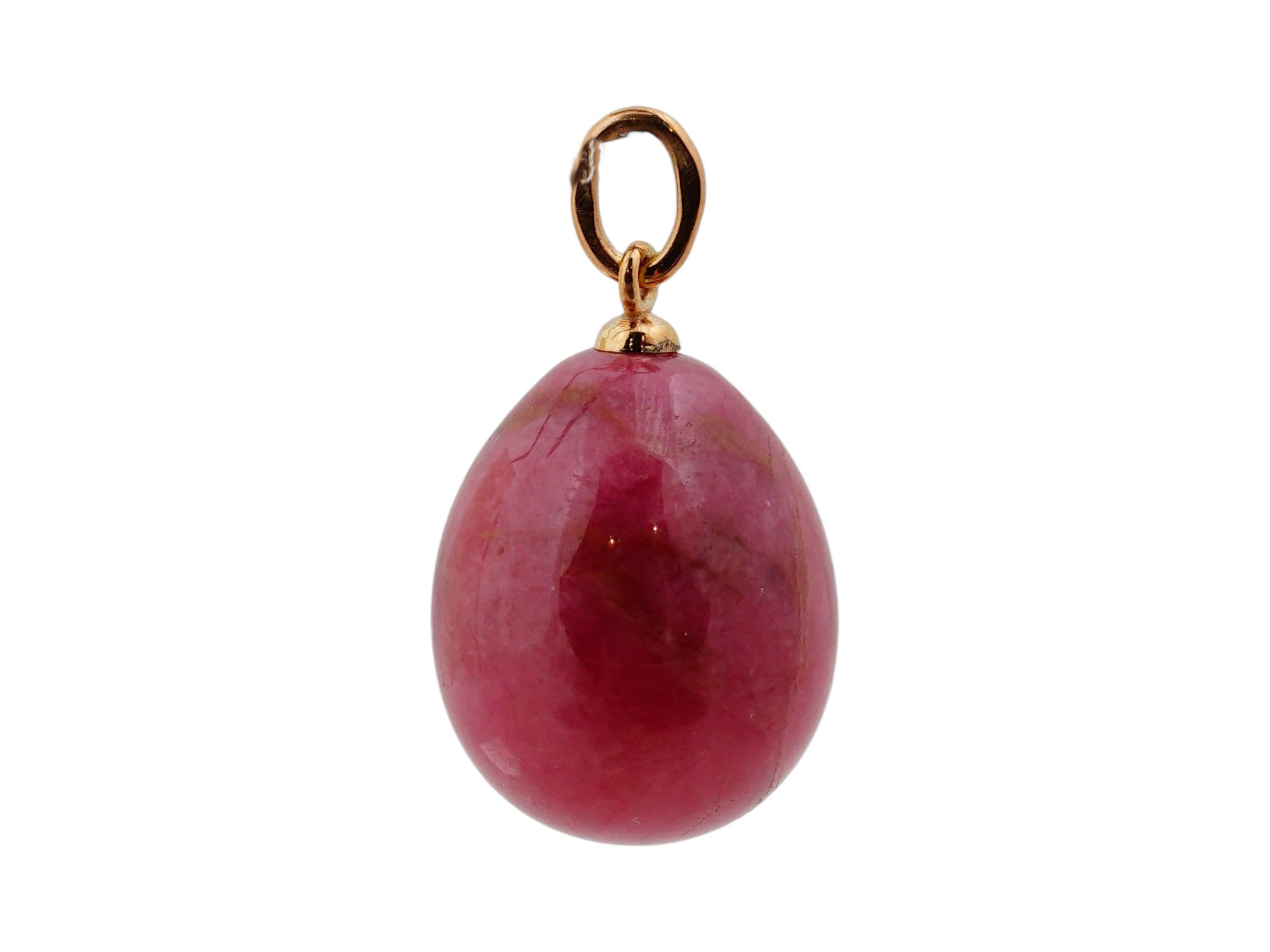 IMPERIAL RUSSIAN 56 GOLD CARVED RHODONITE EGG PENDANT