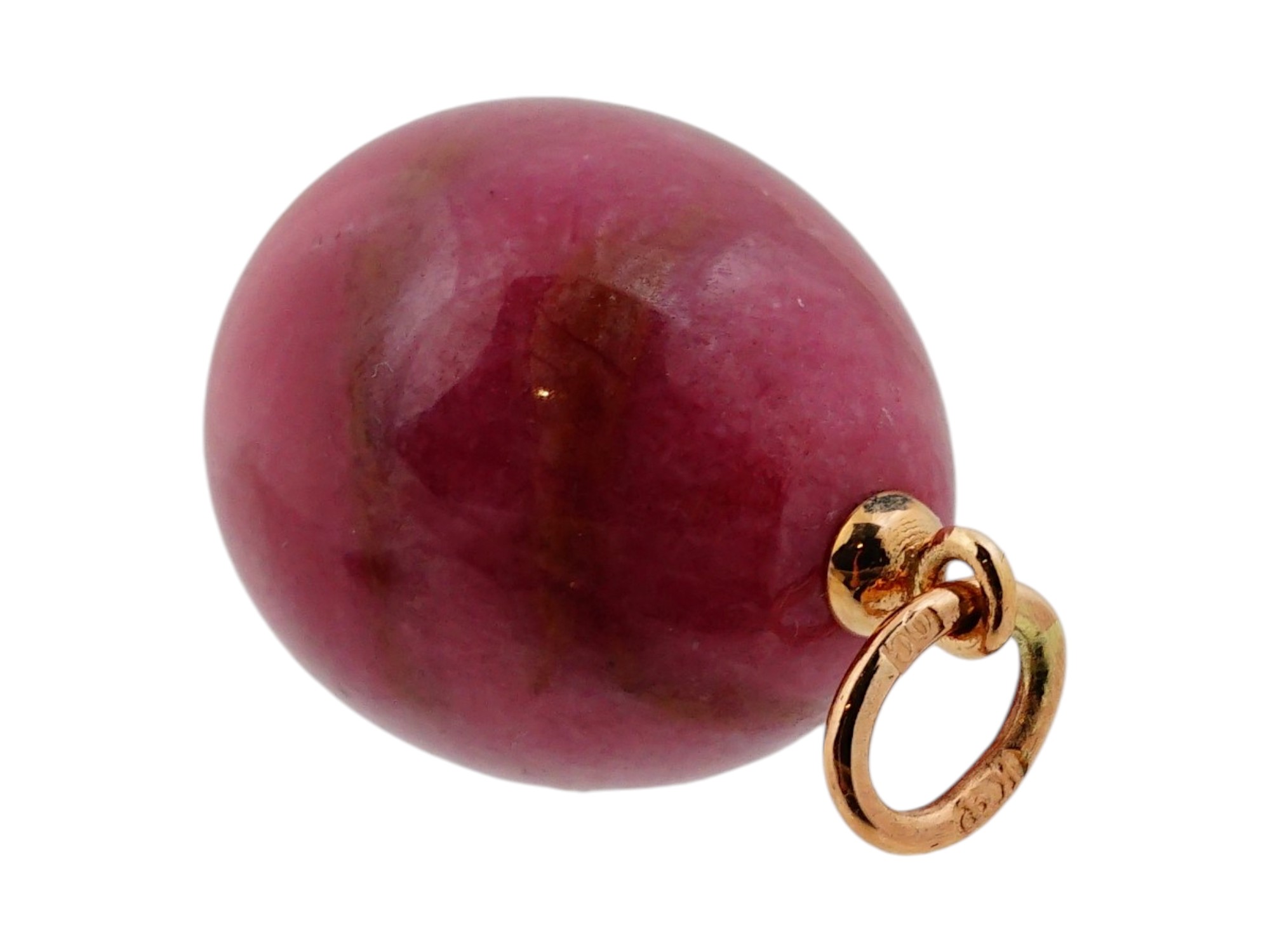IMPERIAL RUSSIAN 56 GOLD CARVED RHODONITE EGG PENDANT