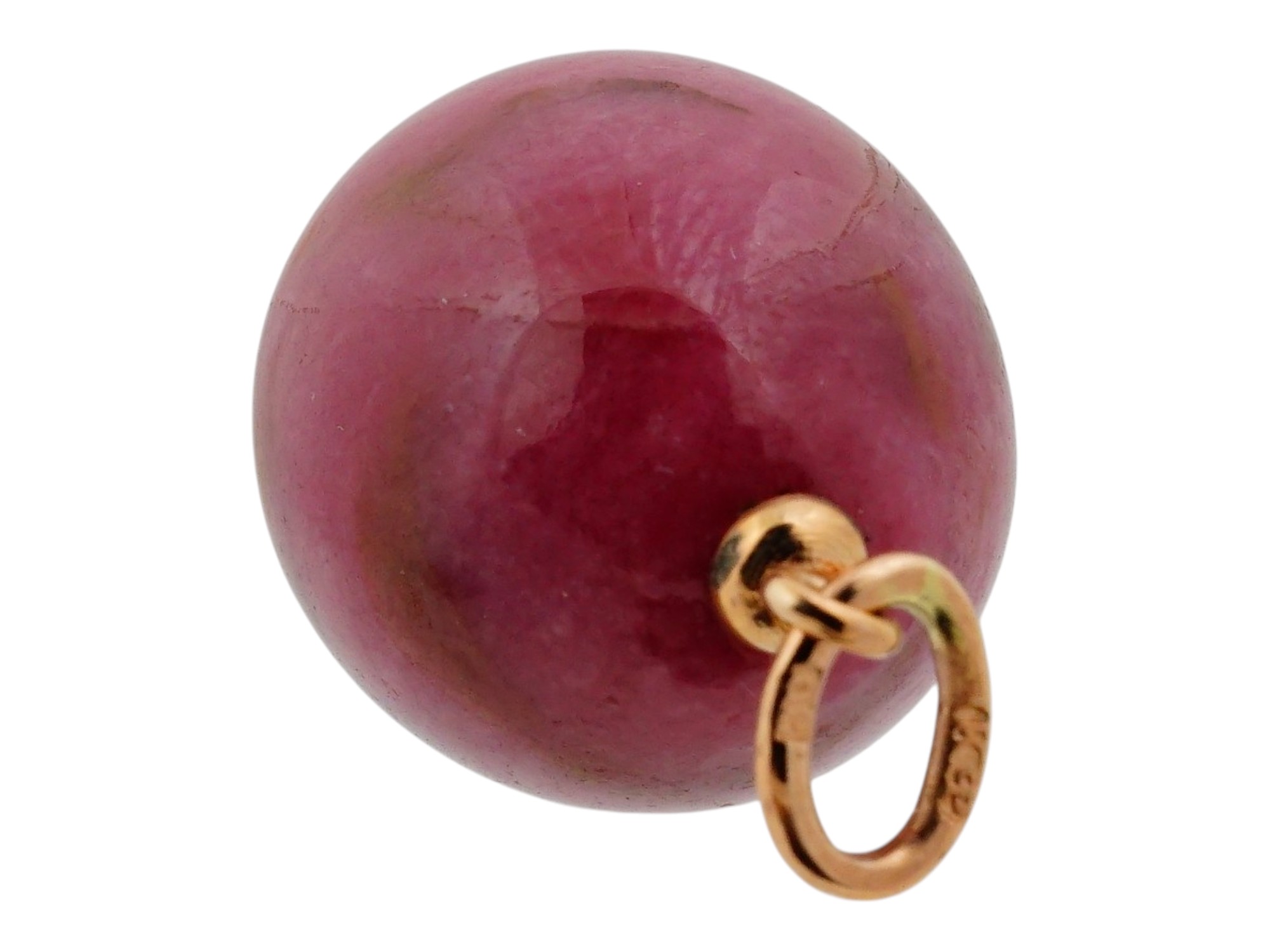 IMPERIAL RUSSIAN 56 GOLD CARVED RHODONITE EGG PENDANT