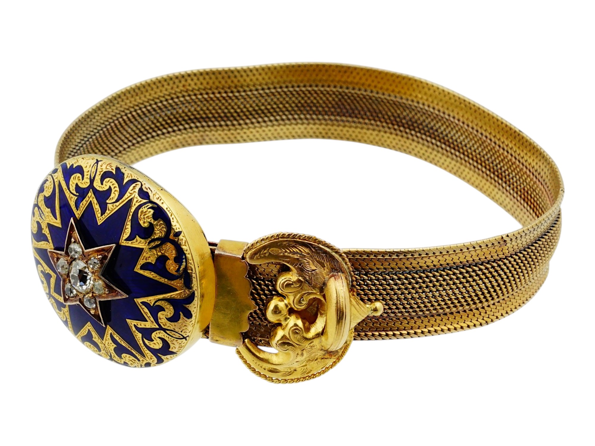 ANTIQUE VICTORIAN 18K GOLD ENAMEL DIAMOND SLIDE BRACELET
