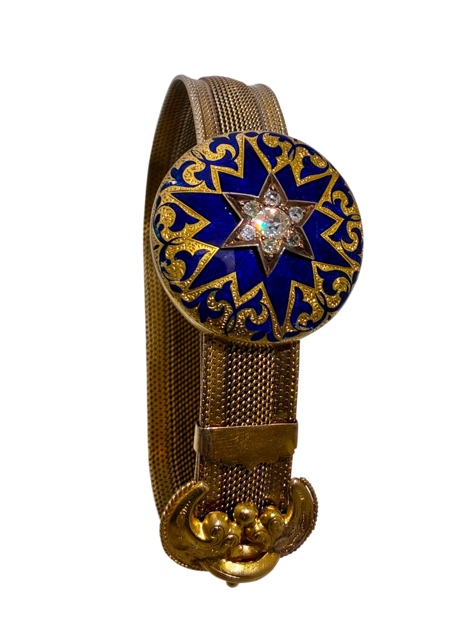 ANTIQUE VICTORIAN 18K GOLD ENAMEL DIAMOND SLIDE BRACELET