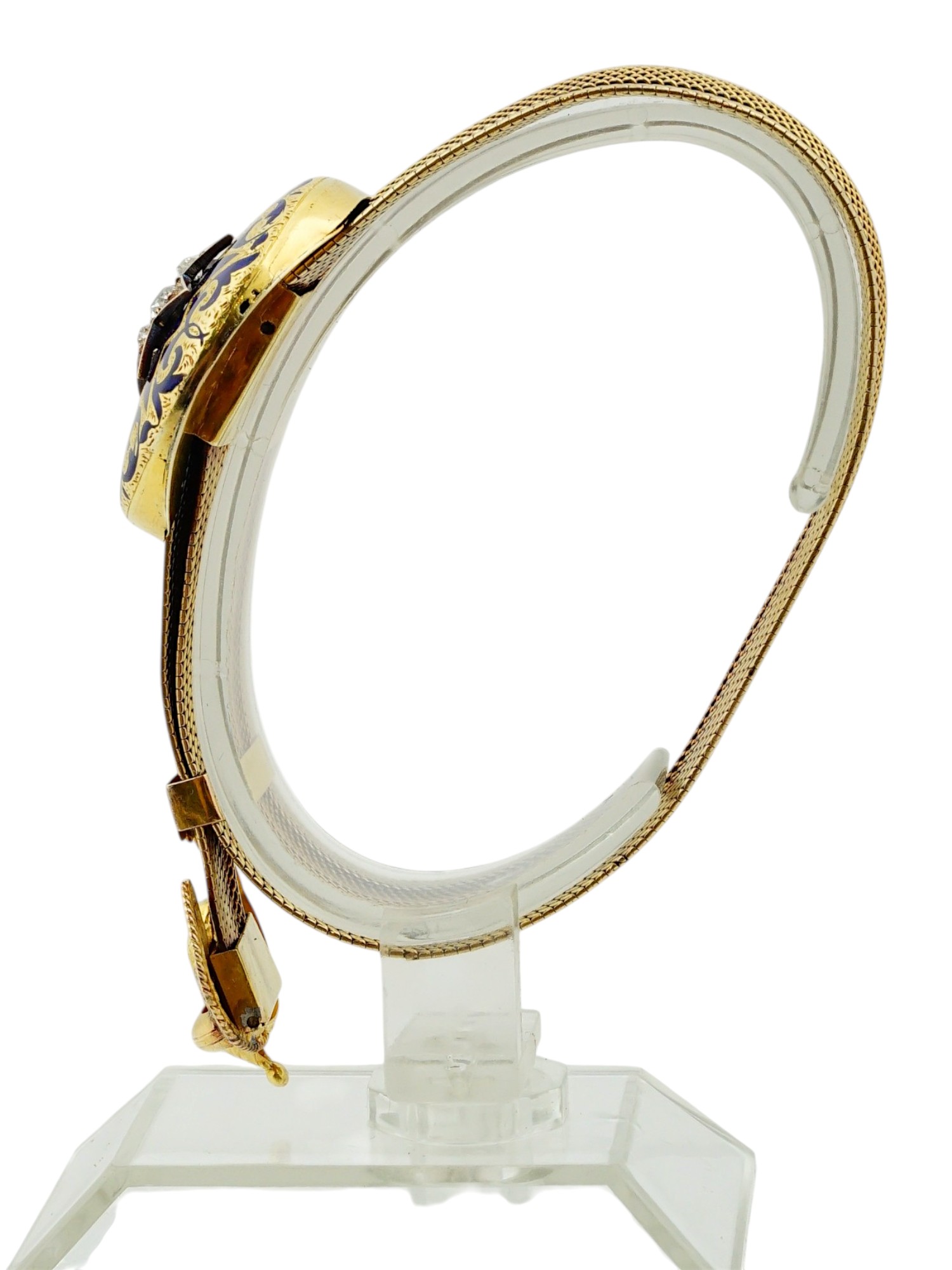 ANTIQUE VICTORIAN 18K GOLD ENAMEL DIAMOND SLIDE BRACELET