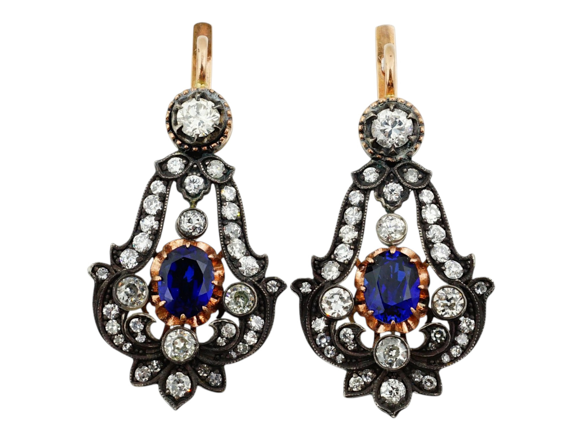 IMPERIAL RUSSIAN LORIE 56 GOLD SAPPHIRE DIAMOND EARRINGS
