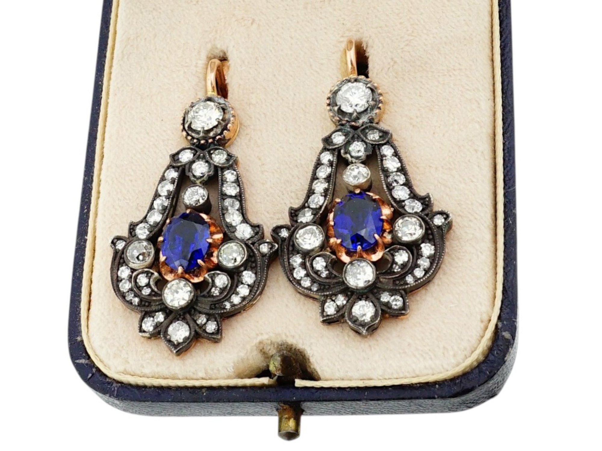 IMPERIAL RUSSIAN LORIE 56 GOLD SAPPHIRE DIAMOND EARRINGS