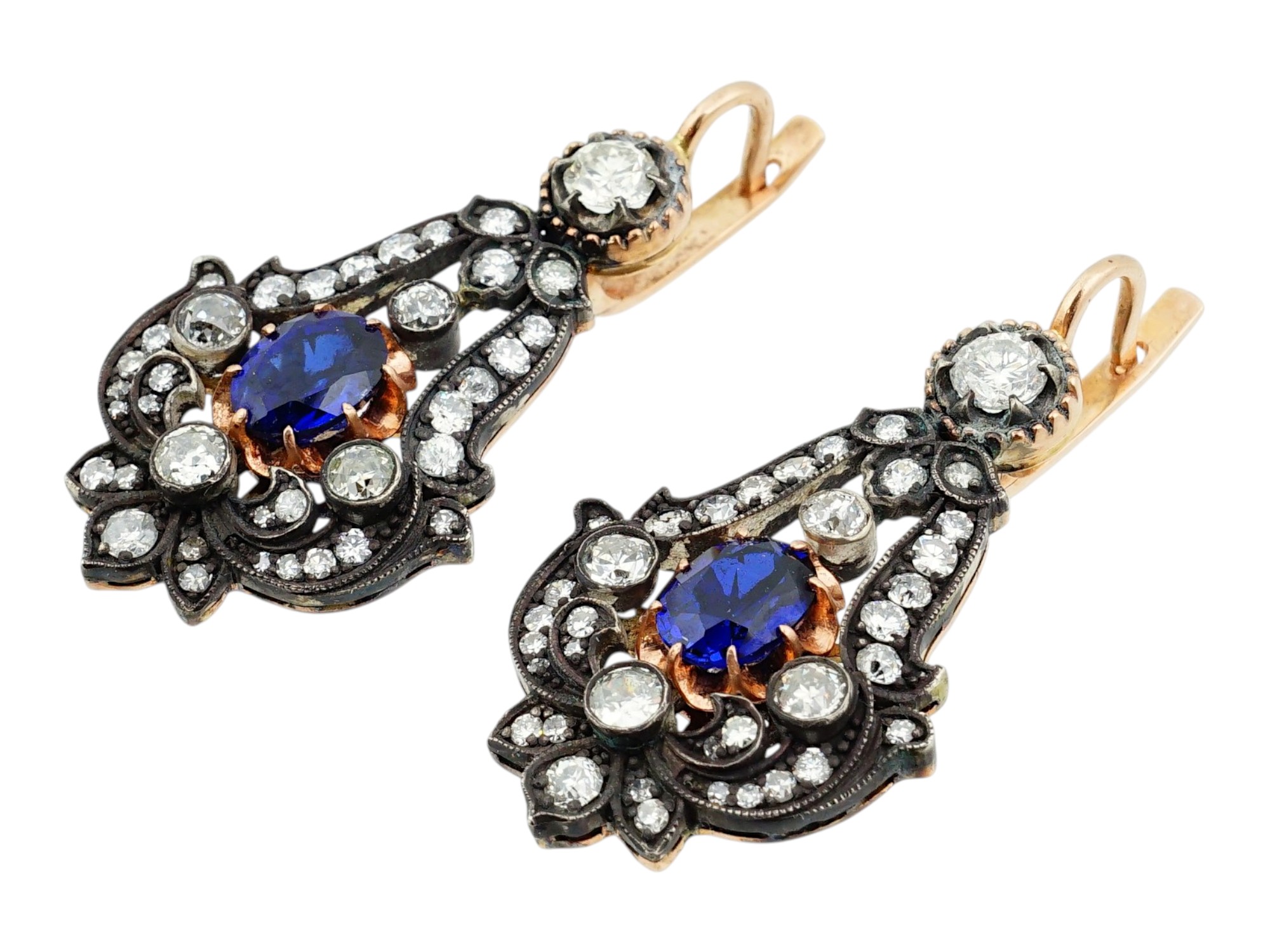 IMPERIAL RUSSIAN LORIE 56 GOLD SAPPHIRE DIAMOND EARRINGS