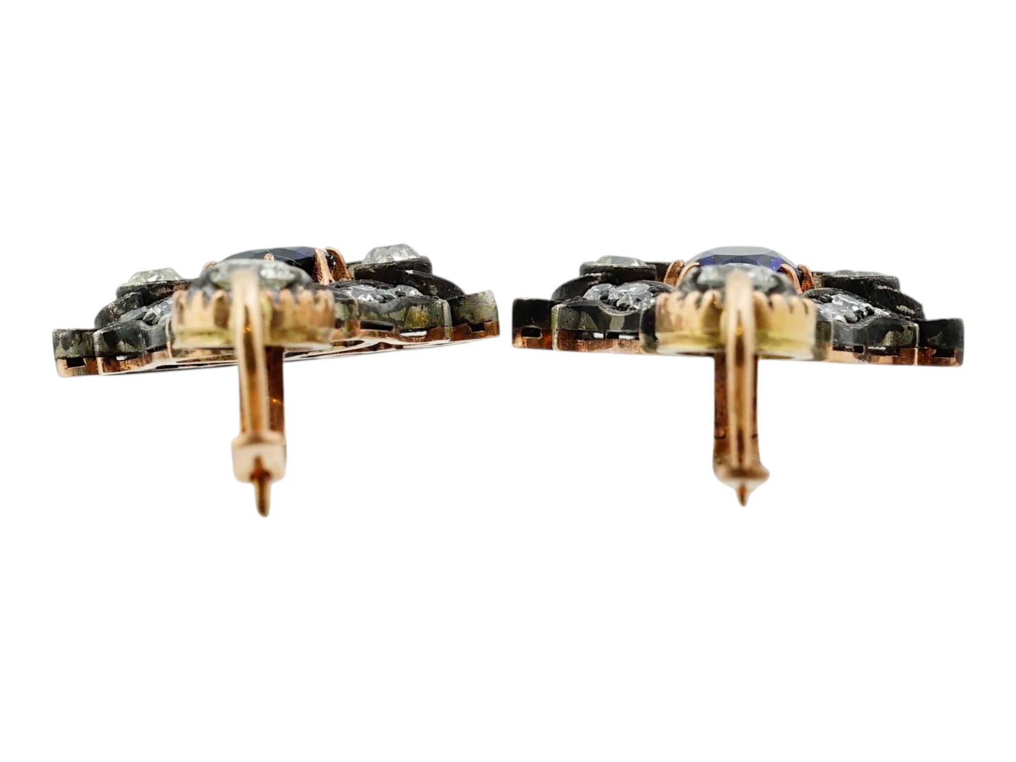 IMPERIAL RUSSIAN LORIE 56 GOLD SAPPHIRE DIAMOND EARRINGS