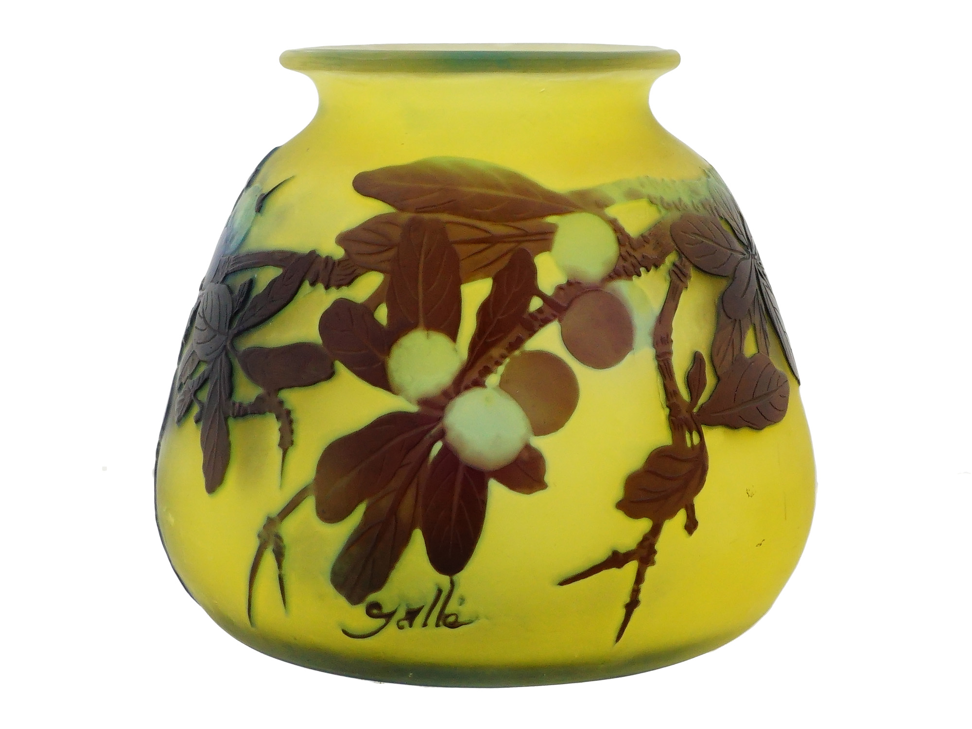 FRENCH ART NOUVEAU GALLE BERRY CAMEO GLASS VASE