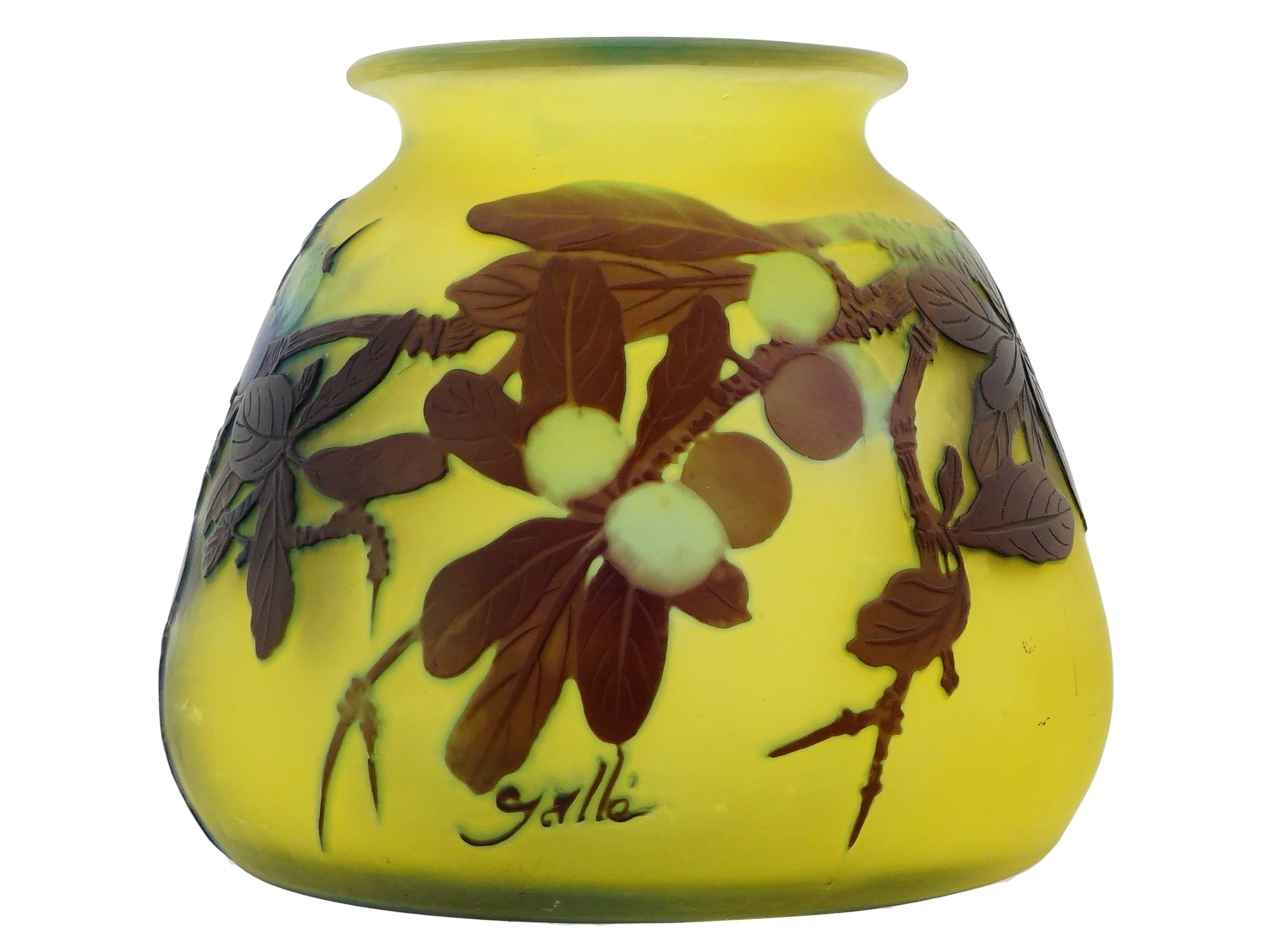 FRENCH ART NOUVEAU GALLE BERRY CAMEO GLASS VASE