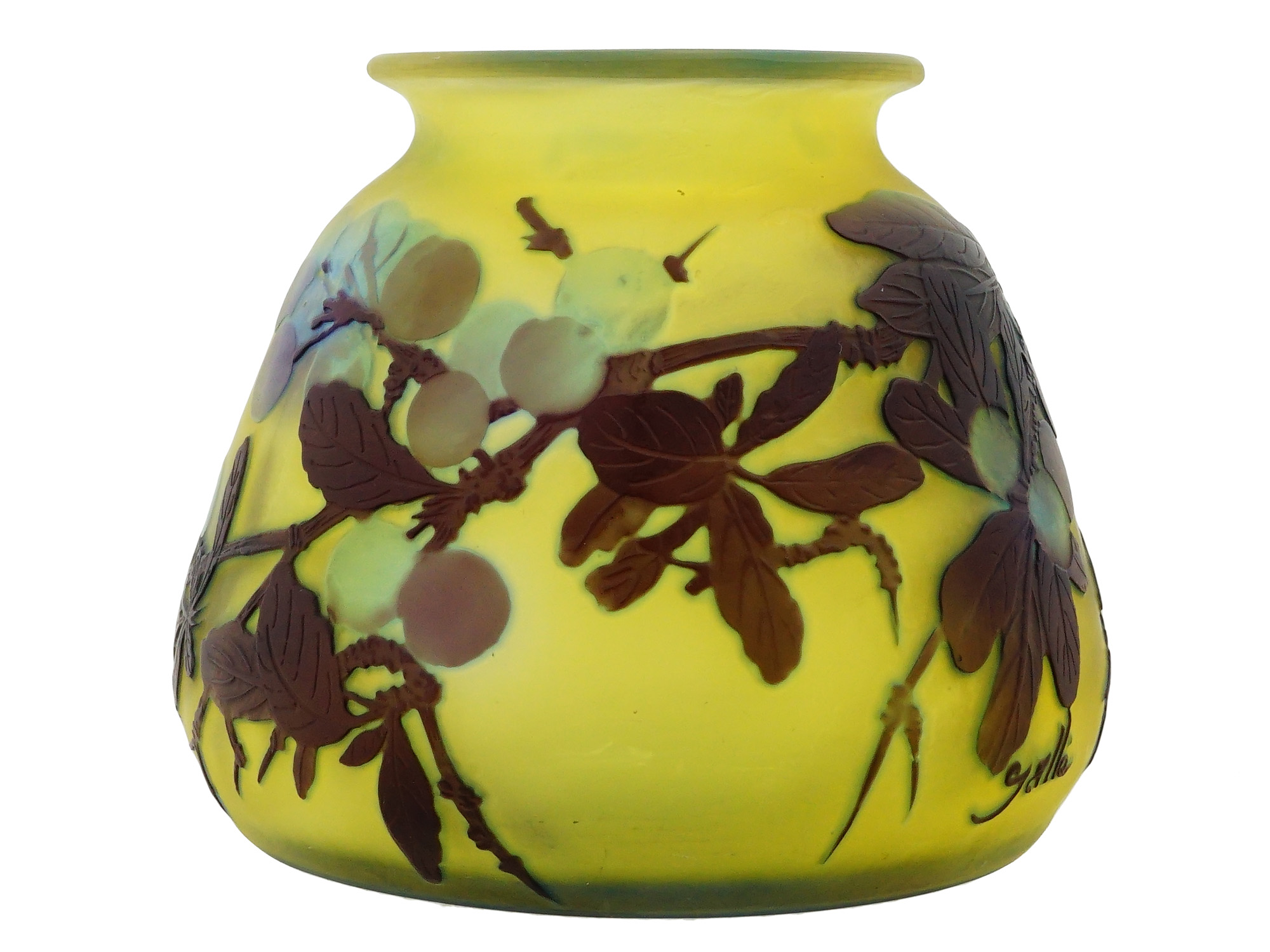 FRENCH ART NOUVEAU GALLE BERRY CAMEO GLASS VASE
