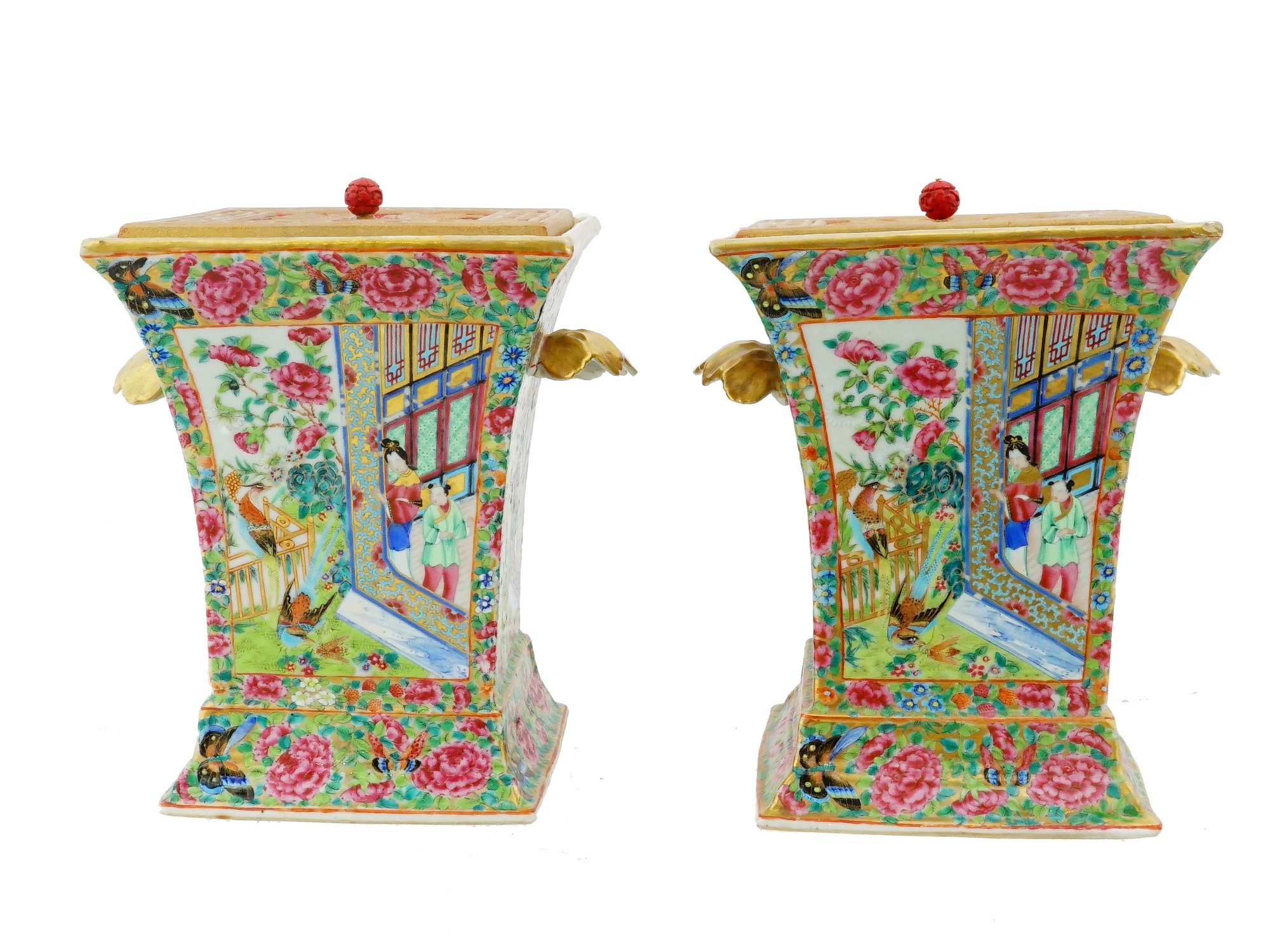 PAIR OF CHINESE FAMILLE ROSE PORCELAIN BOUGH POTS