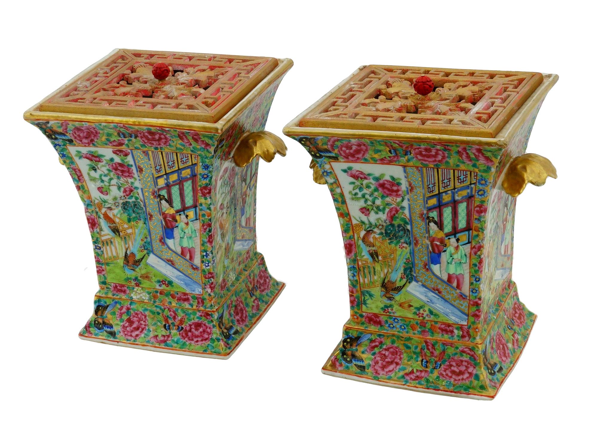 PAIR OF CHINESE FAMILLE ROSE PORCELAIN BOUGH POTS