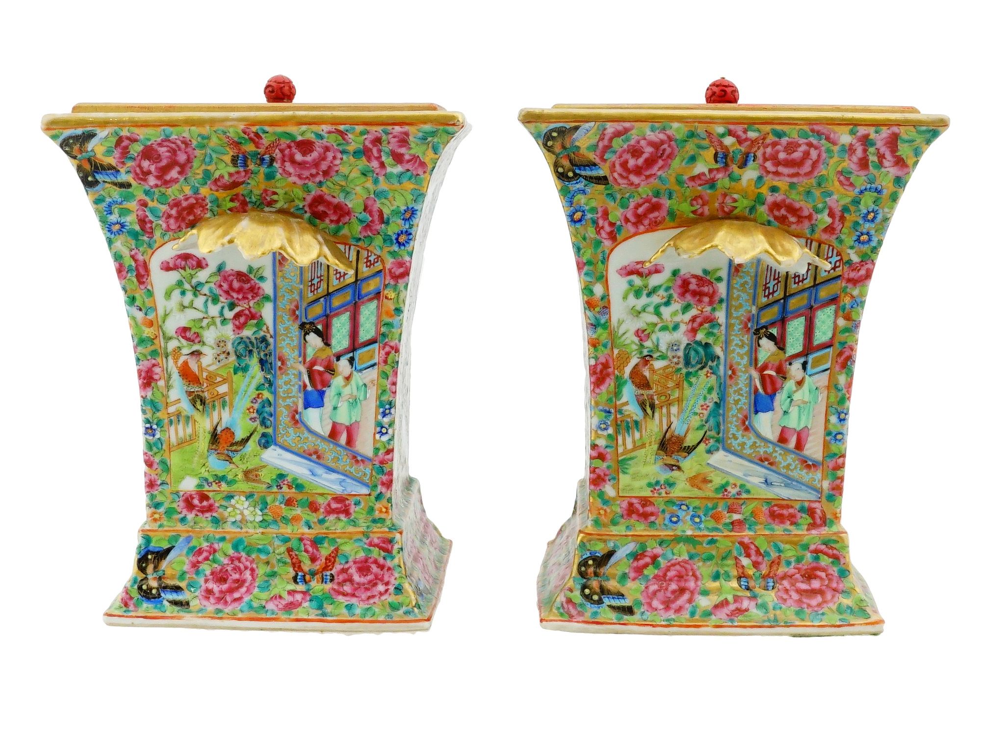 PAIR OF CHINESE FAMILLE ROSE PORCELAIN BOUGH POTS