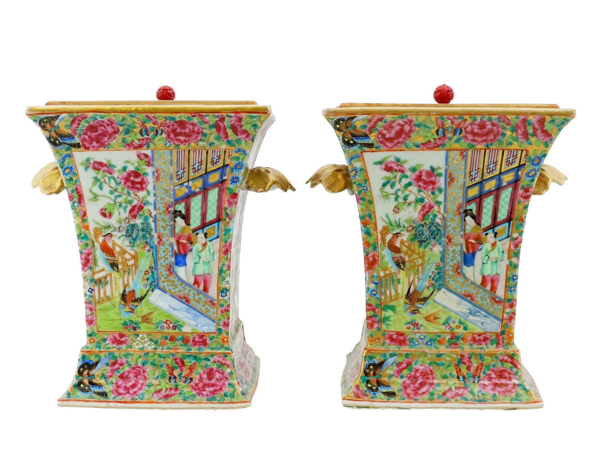 PAIR OF CHINESE FAMILLE ROSE PORCELAIN BOUGH POTS