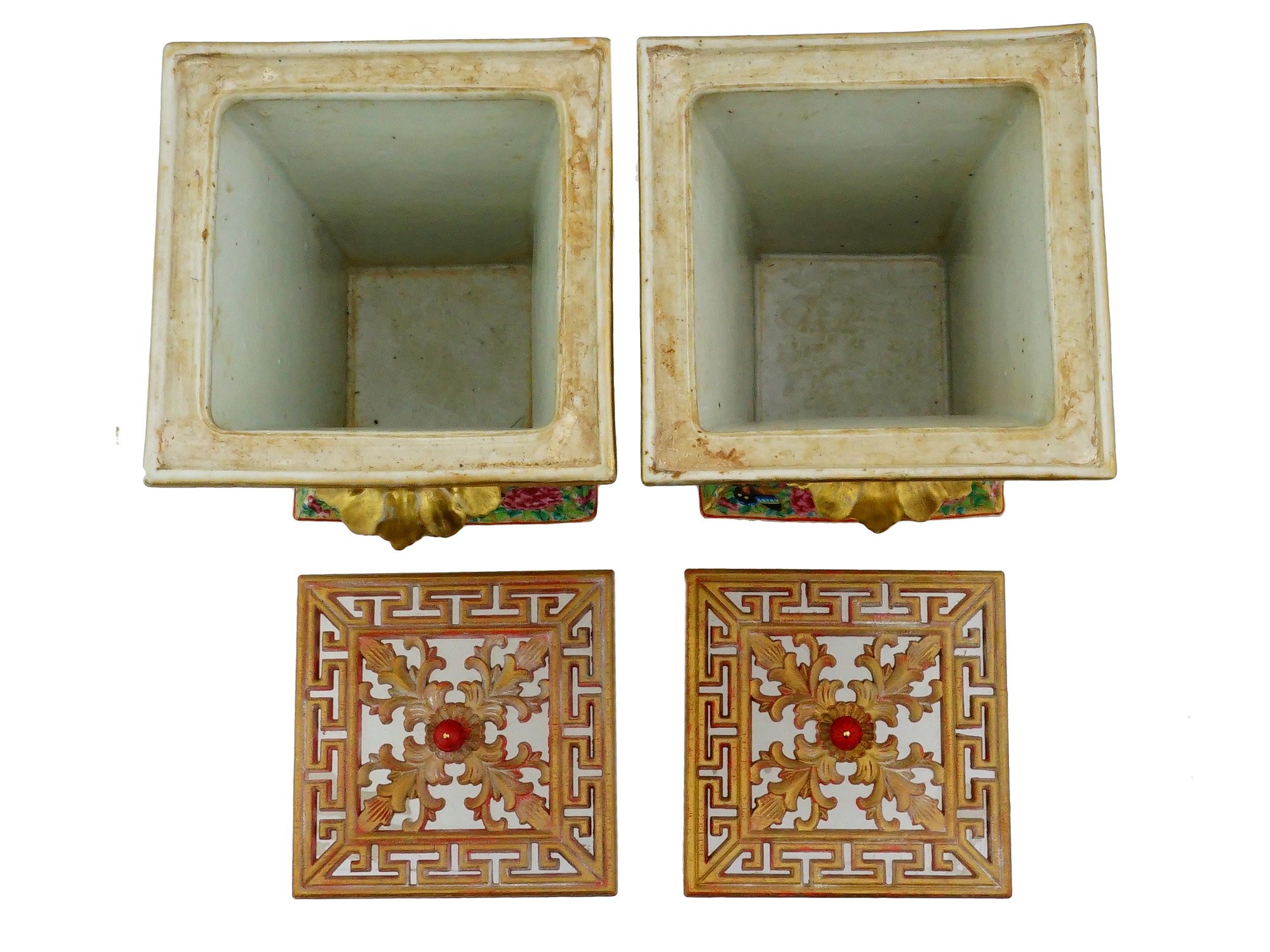 PAIR OF CHINESE FAMILLE ROSE PORCELAIN BOUGH POTS