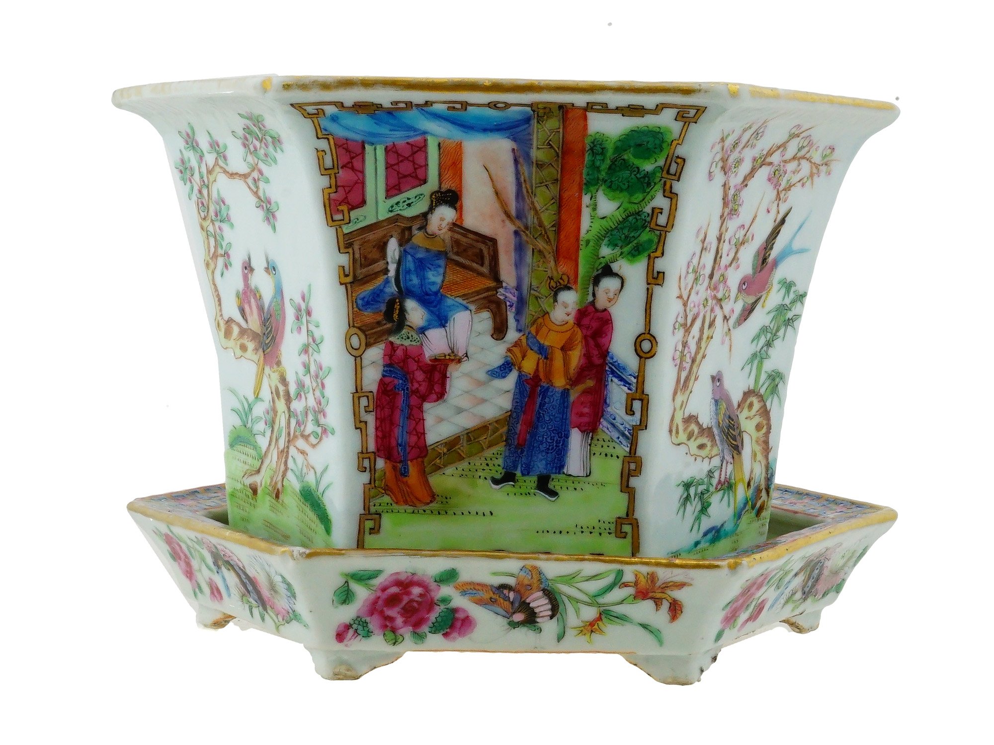 ANTIQUE CHINESE FAMILLE ROSE PORCELAIN JARDINIERE