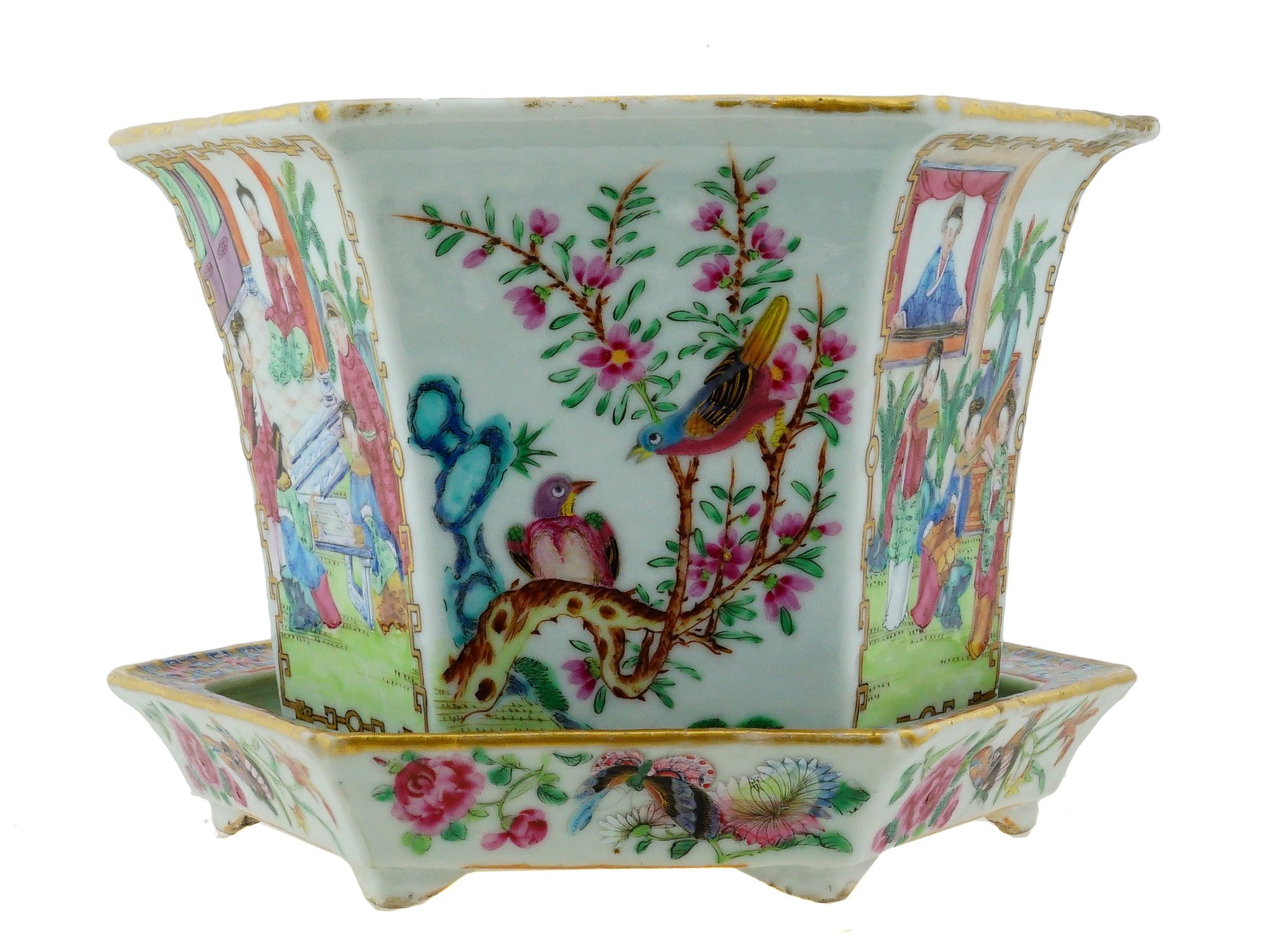 ANTIQUE CHINESE FAMILLE ROSE PORCELAIN JARDINIERE