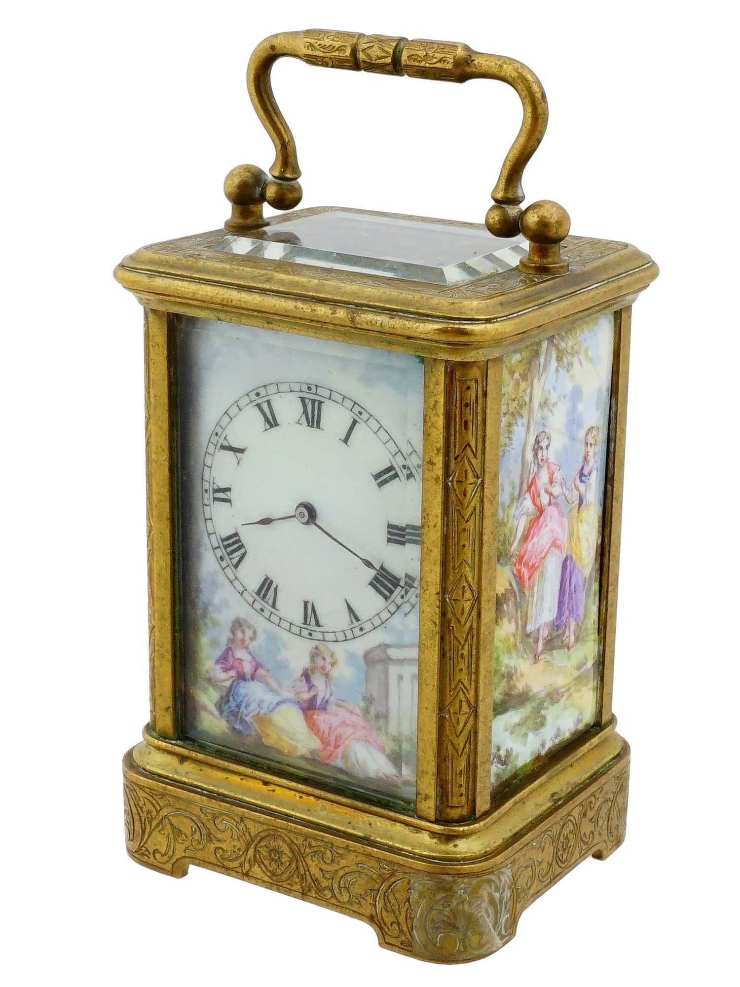 ANTIQUE CONTINENTAL BRONZE ENAMEL CARRIAGE CLOCK