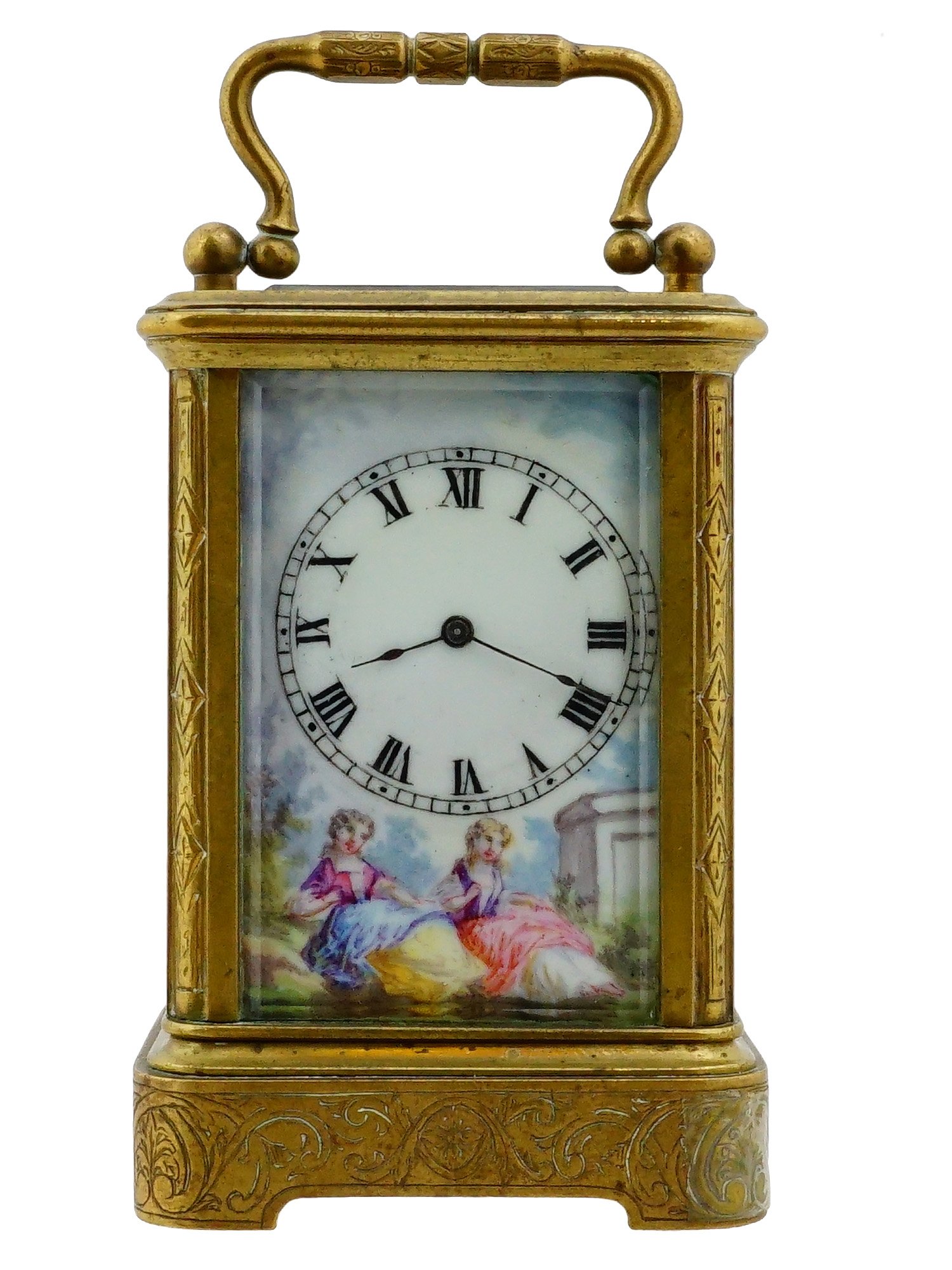 ANTIQUE CONTINENTAL BRONZE ENAMEL CARRIAGE CLOCK