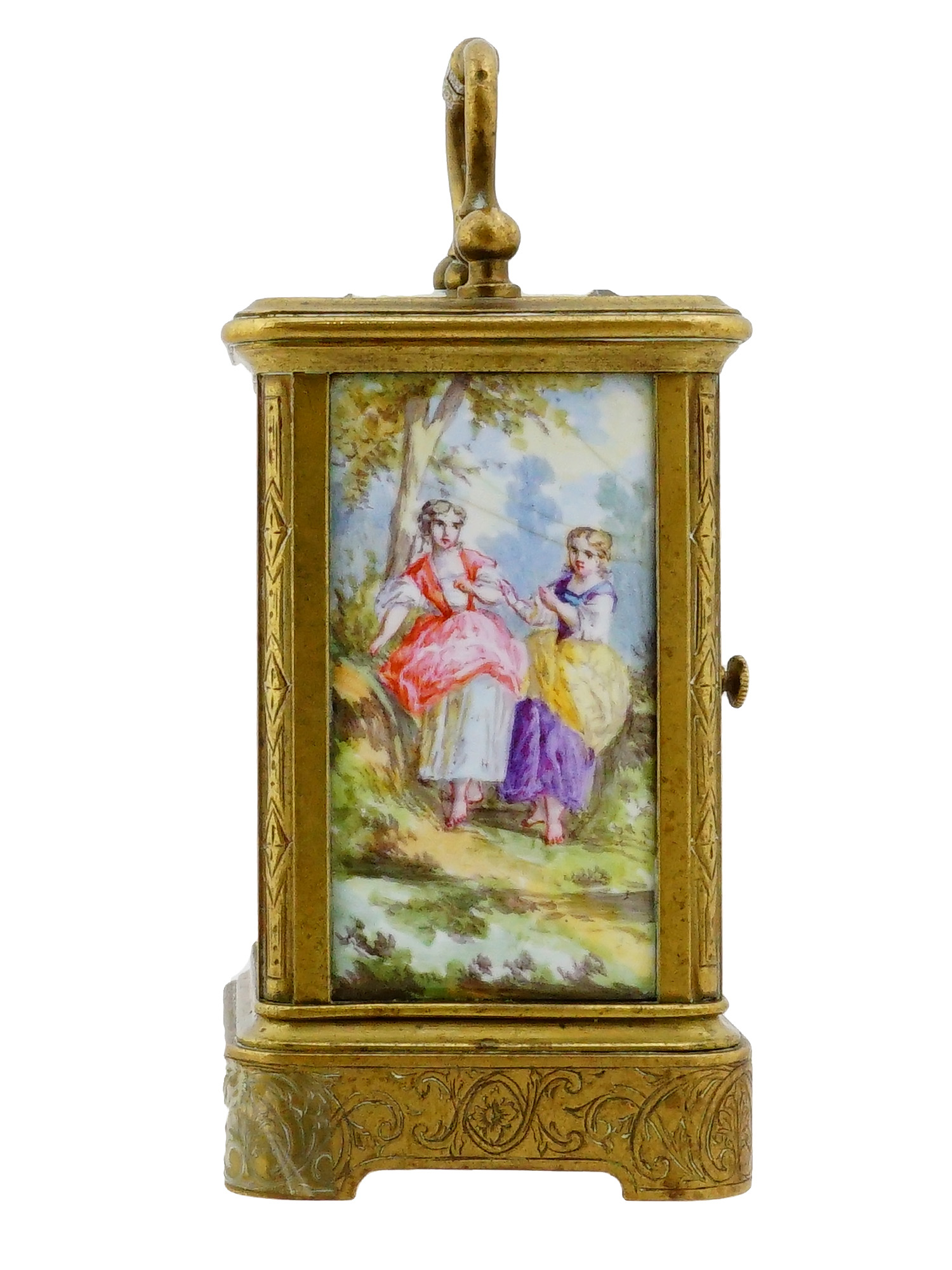 ANTIQUE CONTINENTAL BRONZE ENAMEL CARRIAGE CLOCK