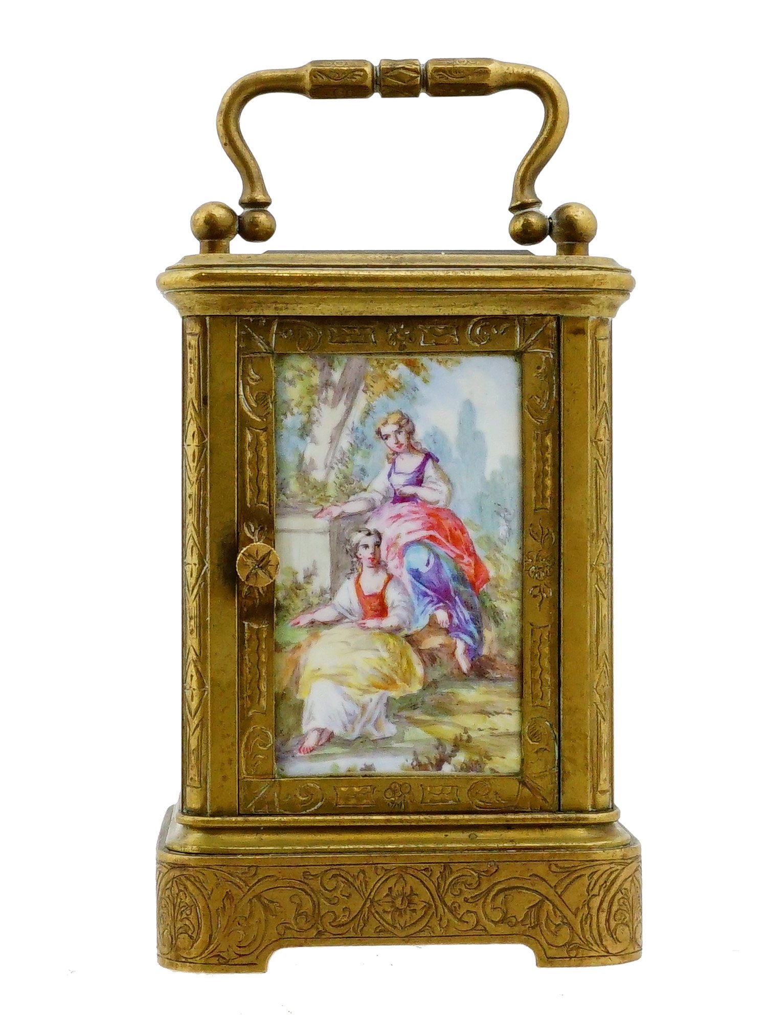 ANTIQUE CONTINENTAL BRONZE ENAMEL CARRIAGE CLOCK