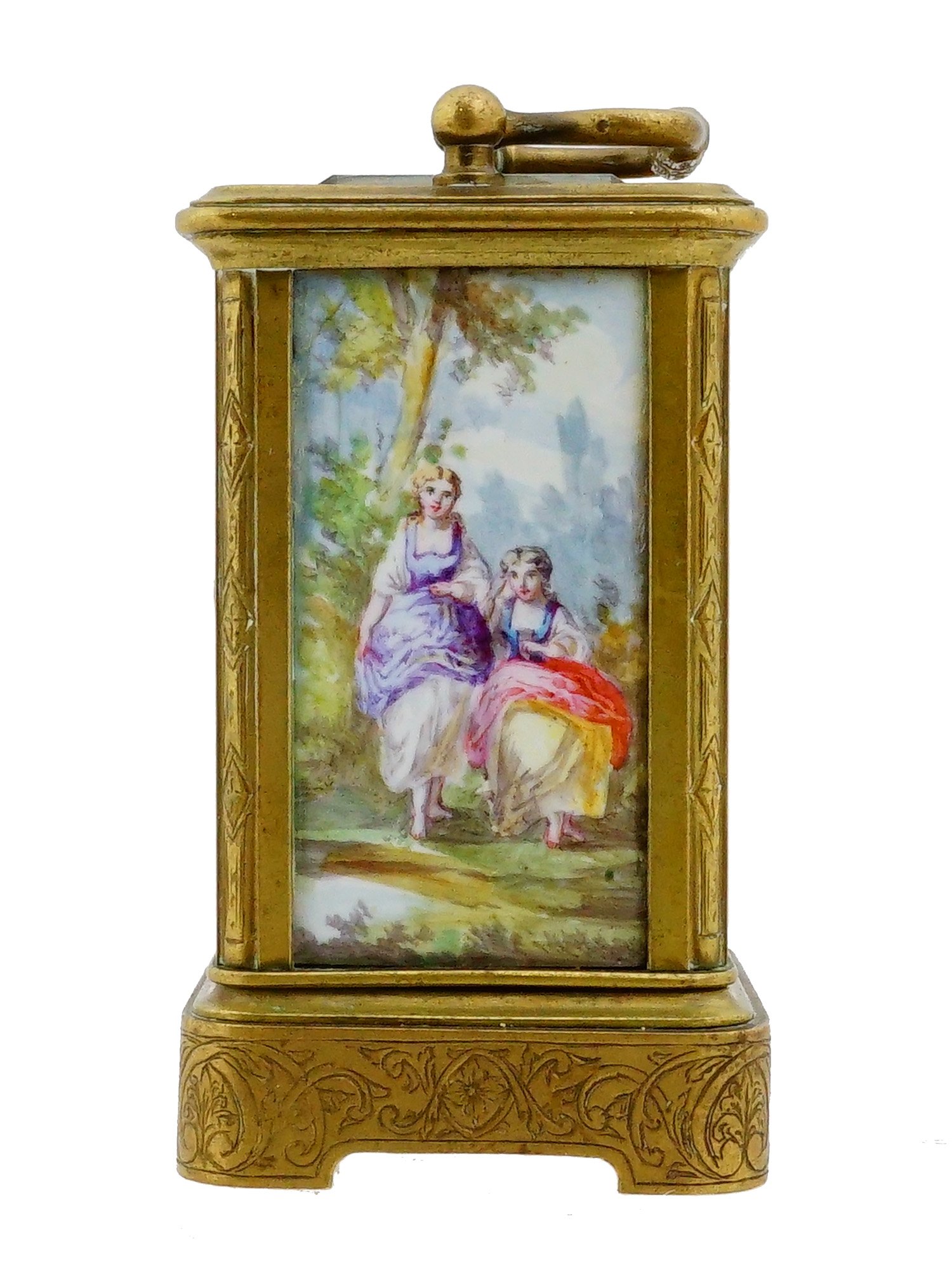 ANTIQUE CONTINENTAL BRONZE ENAMEL CARRIAGE CLOCK