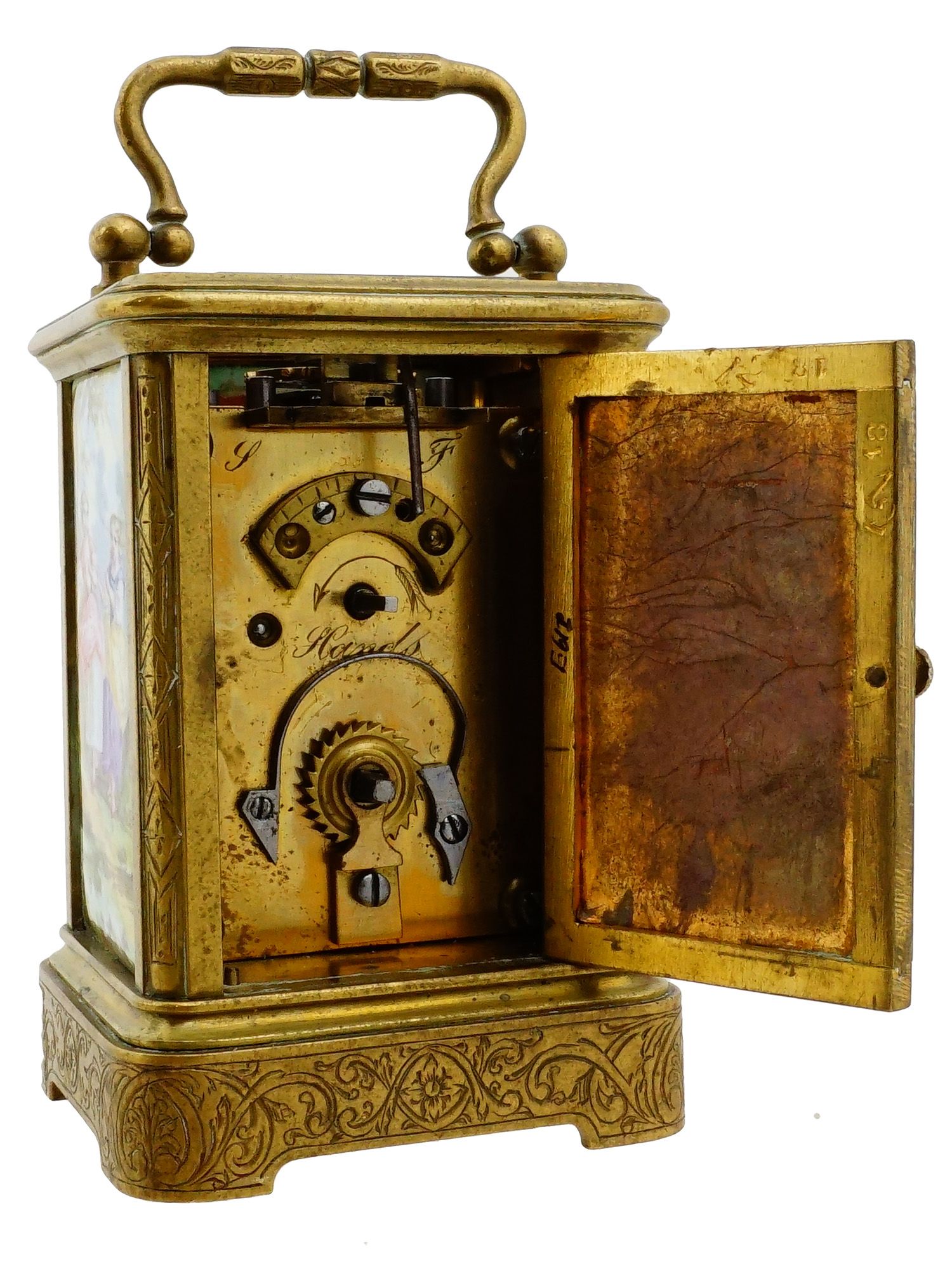 ANTIQUE CONTINENTAL BRONZE ENAMEL CARRIAGE CLOCK
