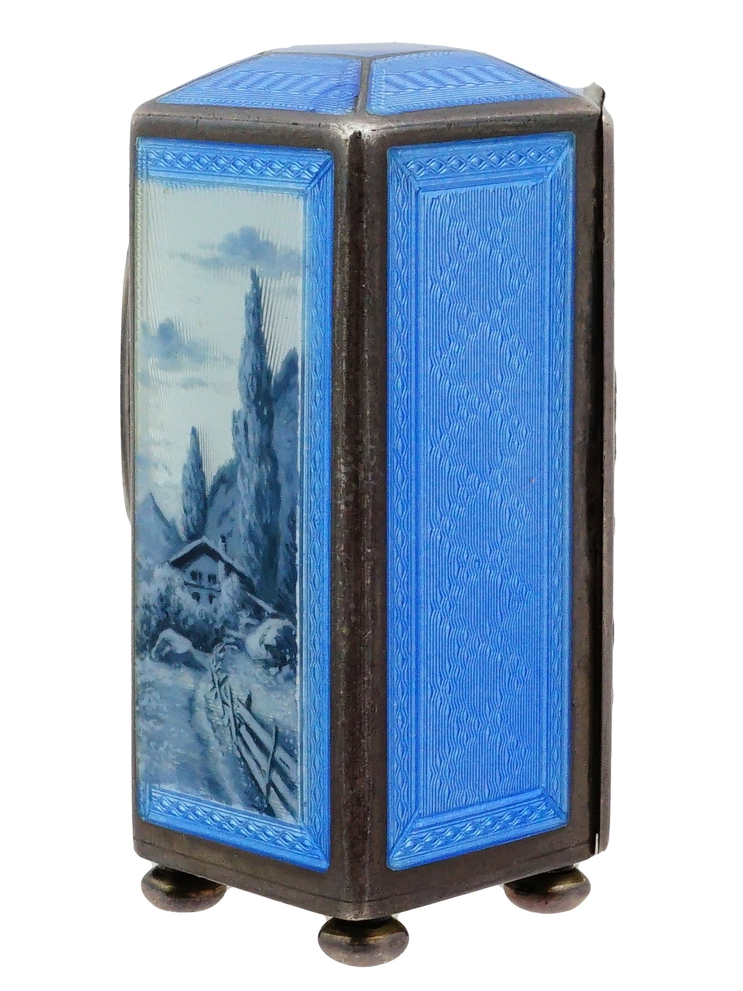 SWISS ART DECO SILVER GUILLOCHE ENAMEL CLOCK RICHARD RUSCH