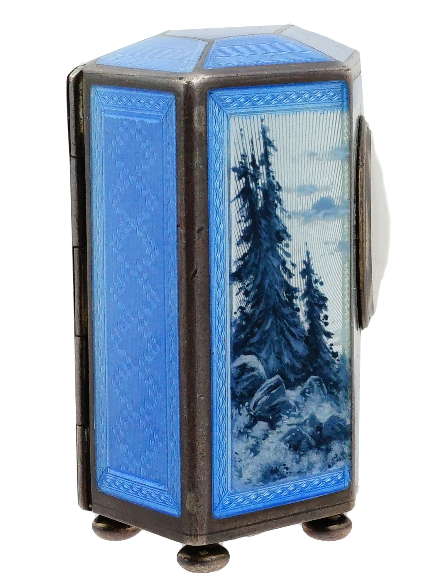 SWISS ART DECO SILVER GUILLOCHE ENAMEL CLOCK RICHARD RUSCH