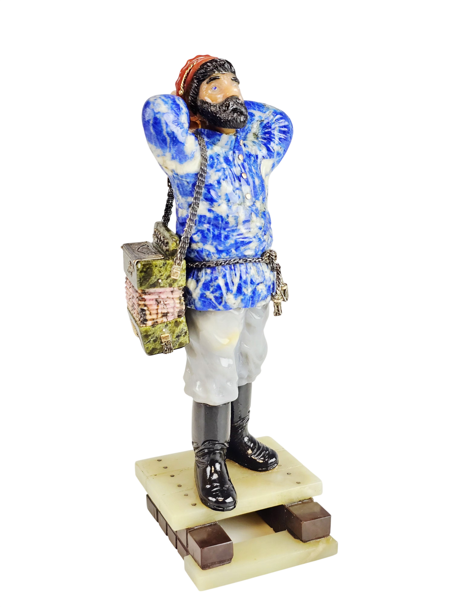 RARE RUSSIAN HAND CARVED HARDSTONE ACCORDION PLAYER