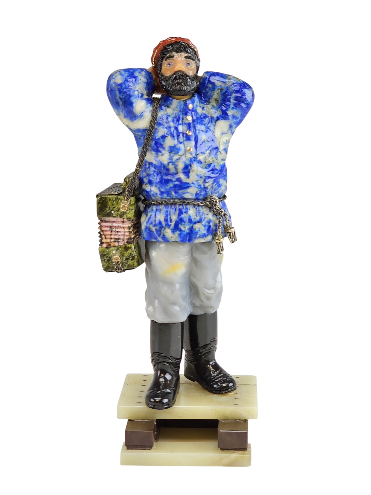 RARE RUSSIAN HAND CARVED HARDSTONE ACCORDION PLAYER