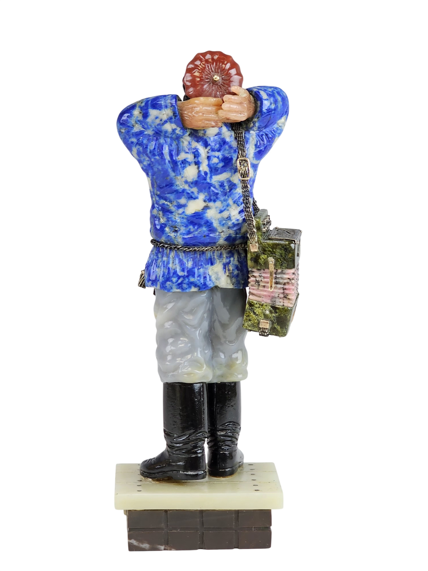 RARE RUSSIAN HAND CARVED HARDSTONE ACCORDION PLAYER