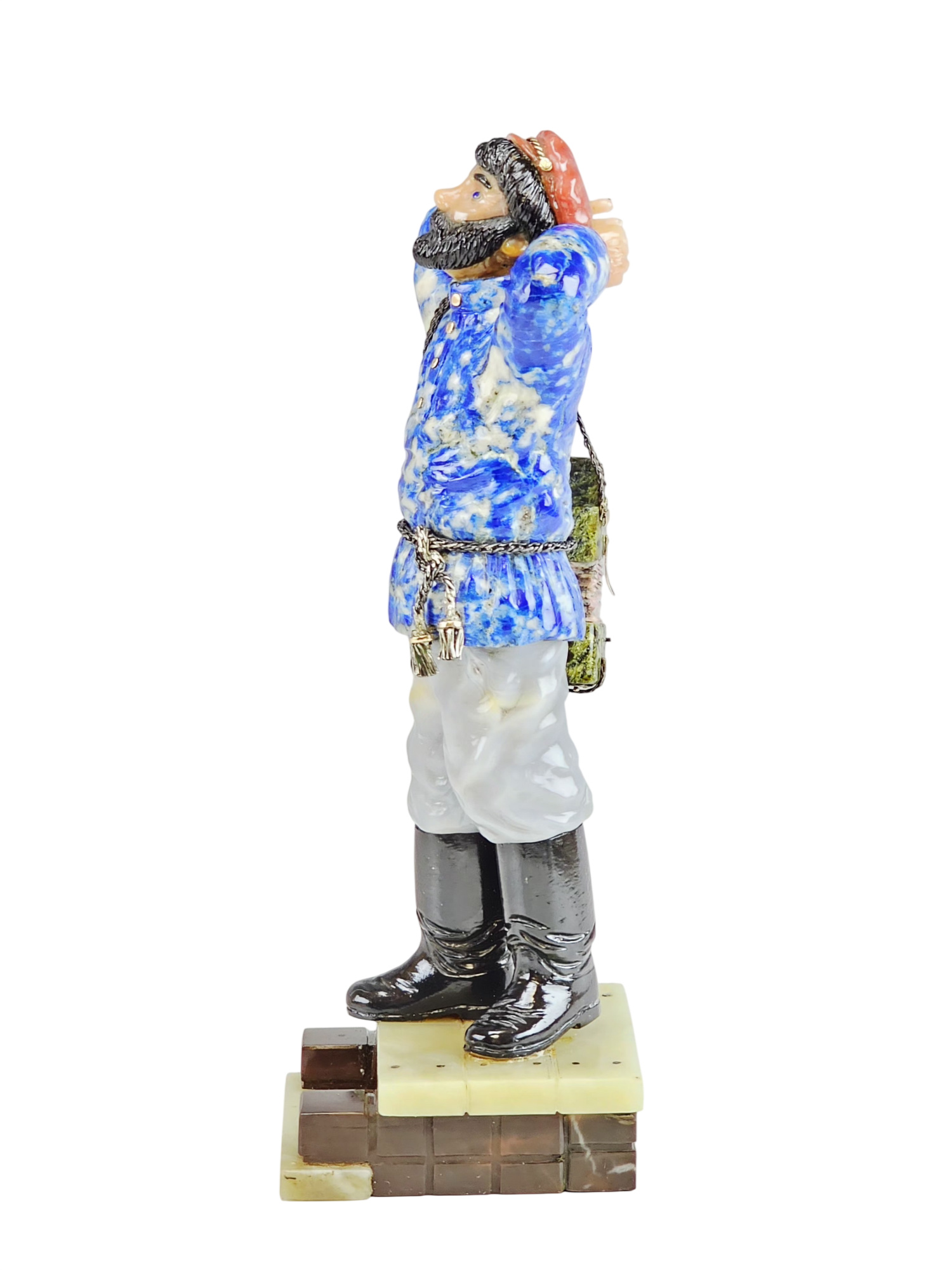 RARE RUSSIAN HAND CARVED HARDSTONE ACCORDION PLAYER