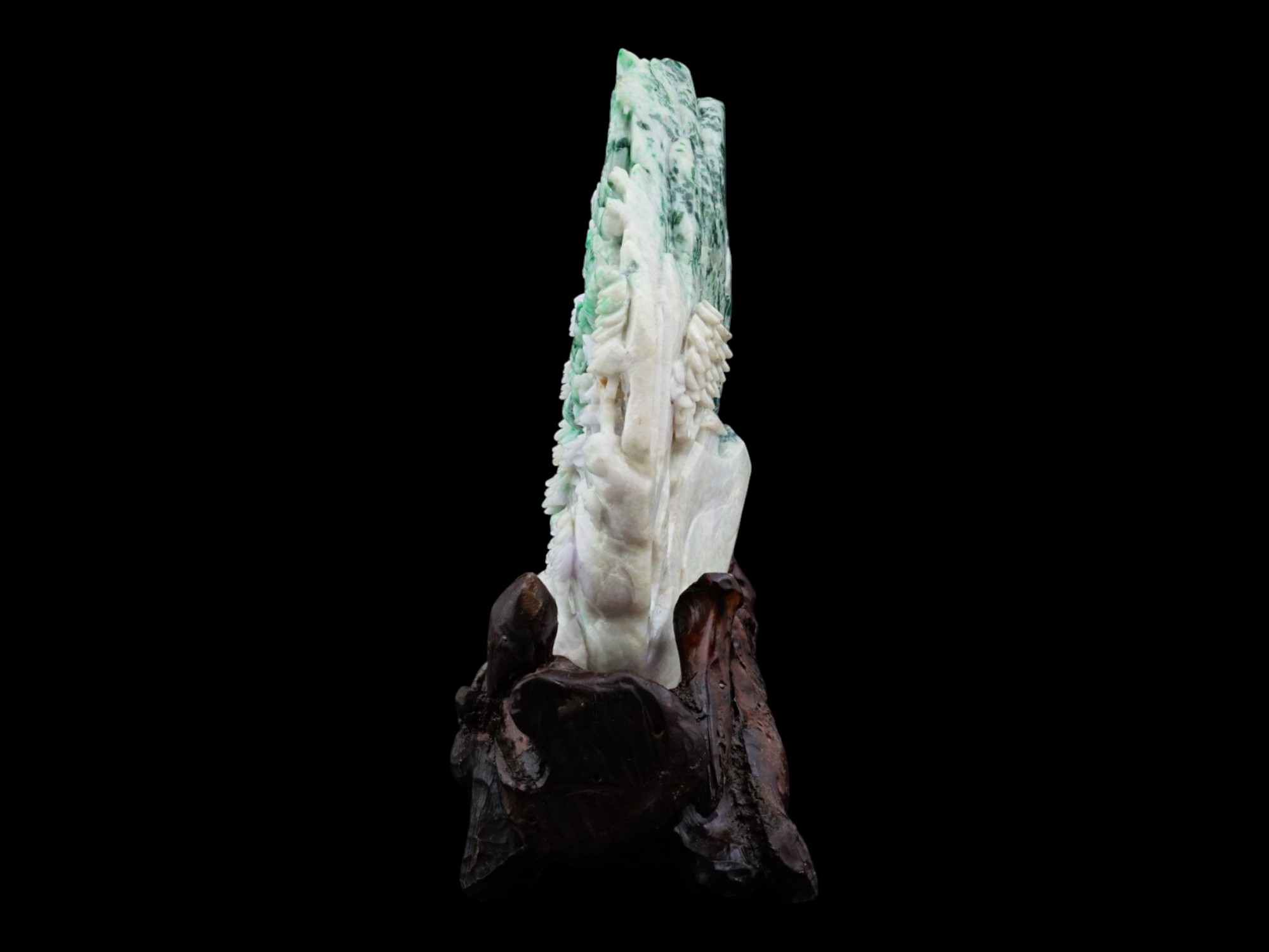 ANTIQUE CHINESE QING CARVED JADEITE MODEL WITH STAND